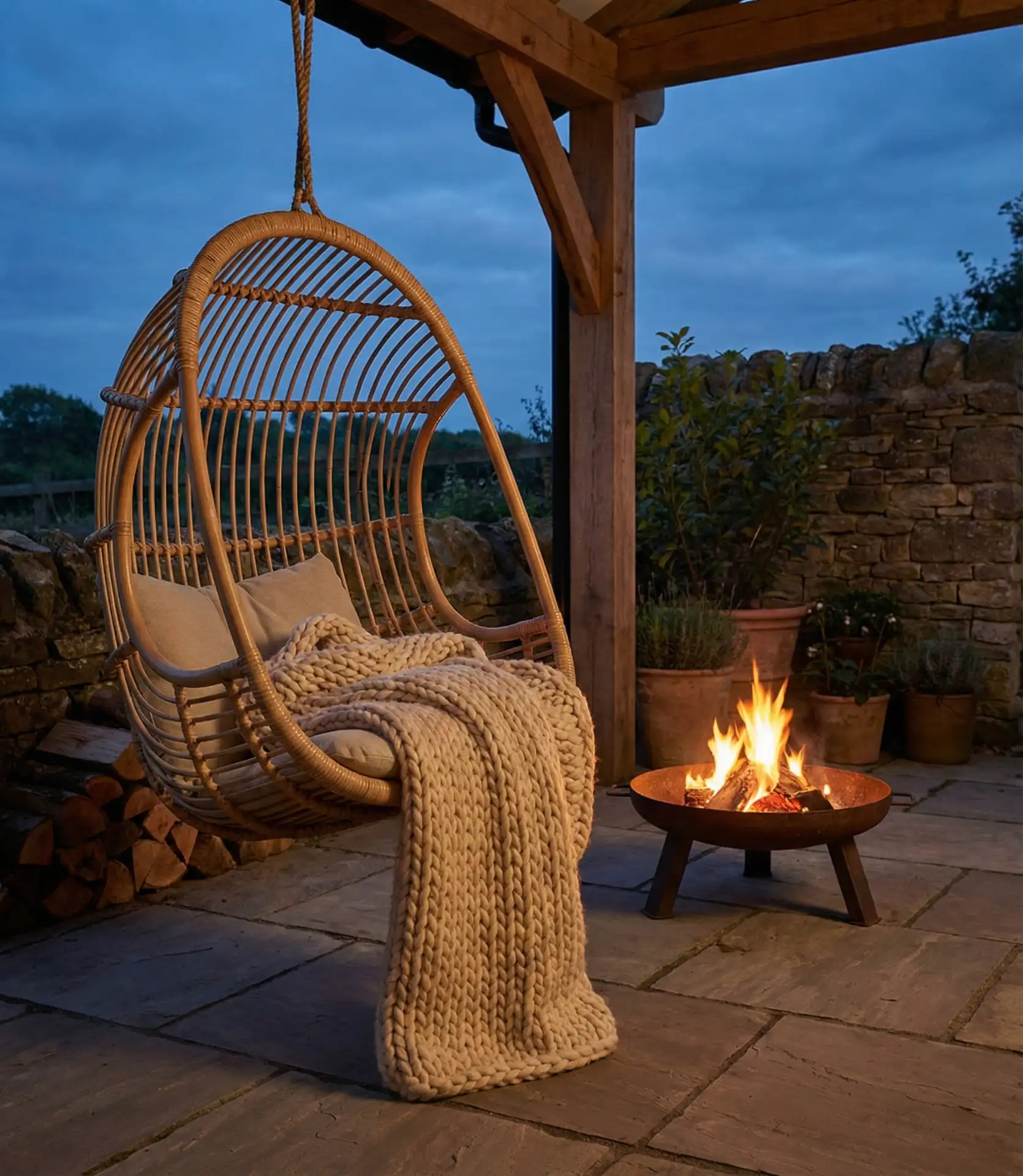 Hanging Chair with Fire Pit Combination 1