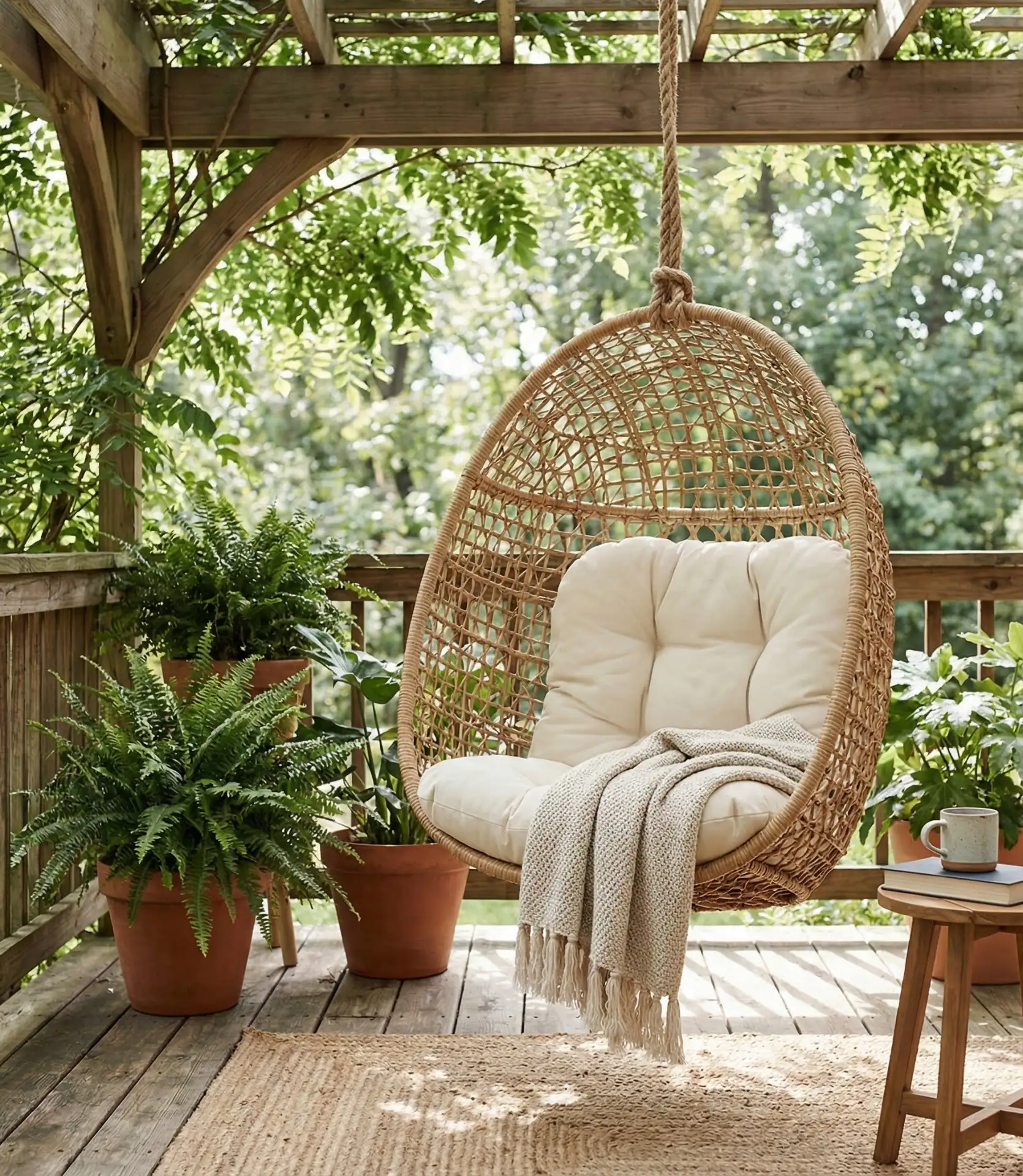 Hanging Egg Chair with Cozy Textiles 1