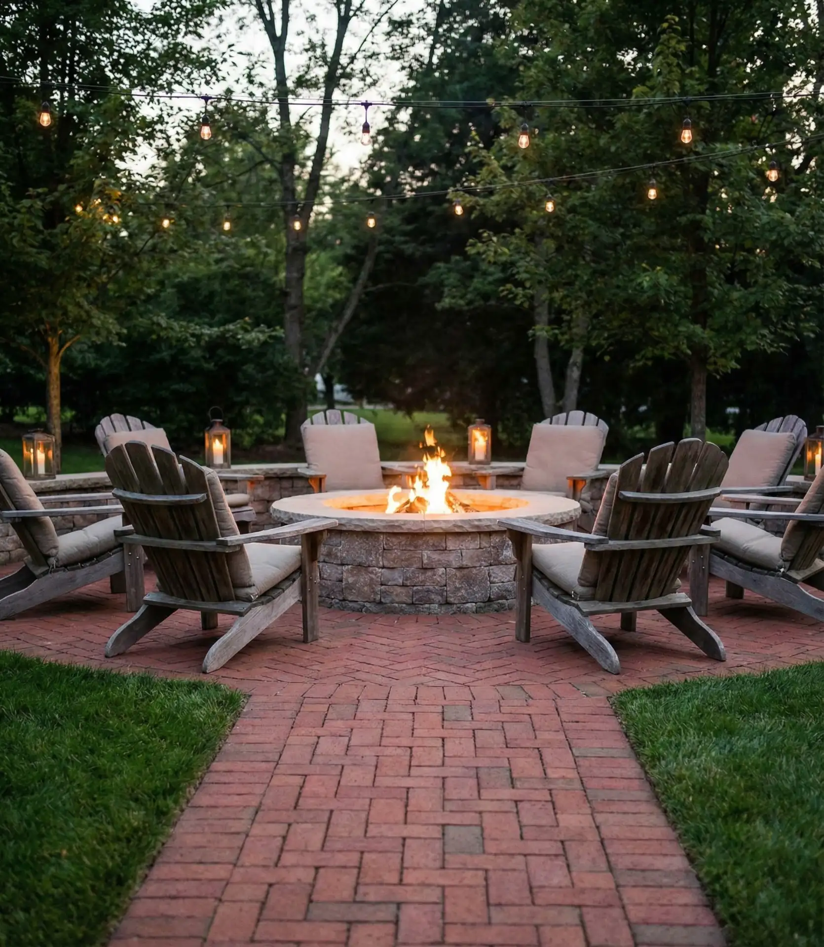 Herringbone Brick Paver Patio with Built-In Fire Pit 1