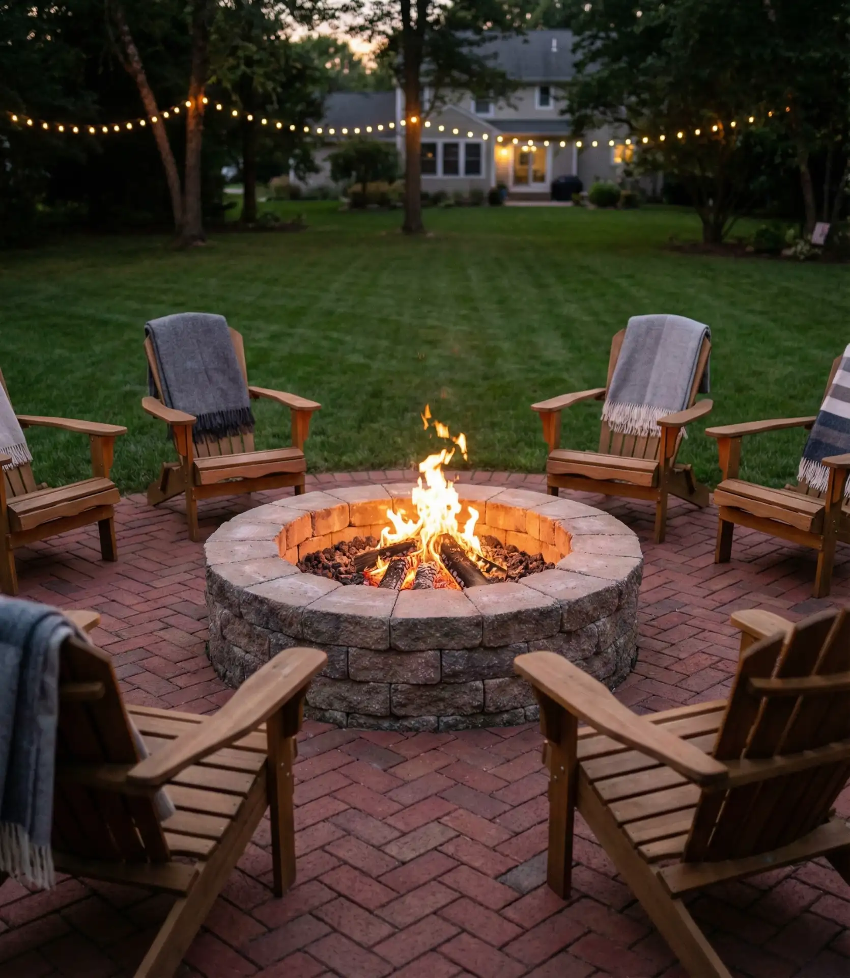 Herringbone Brick Paver Patio with Built-In Fire Pit 2