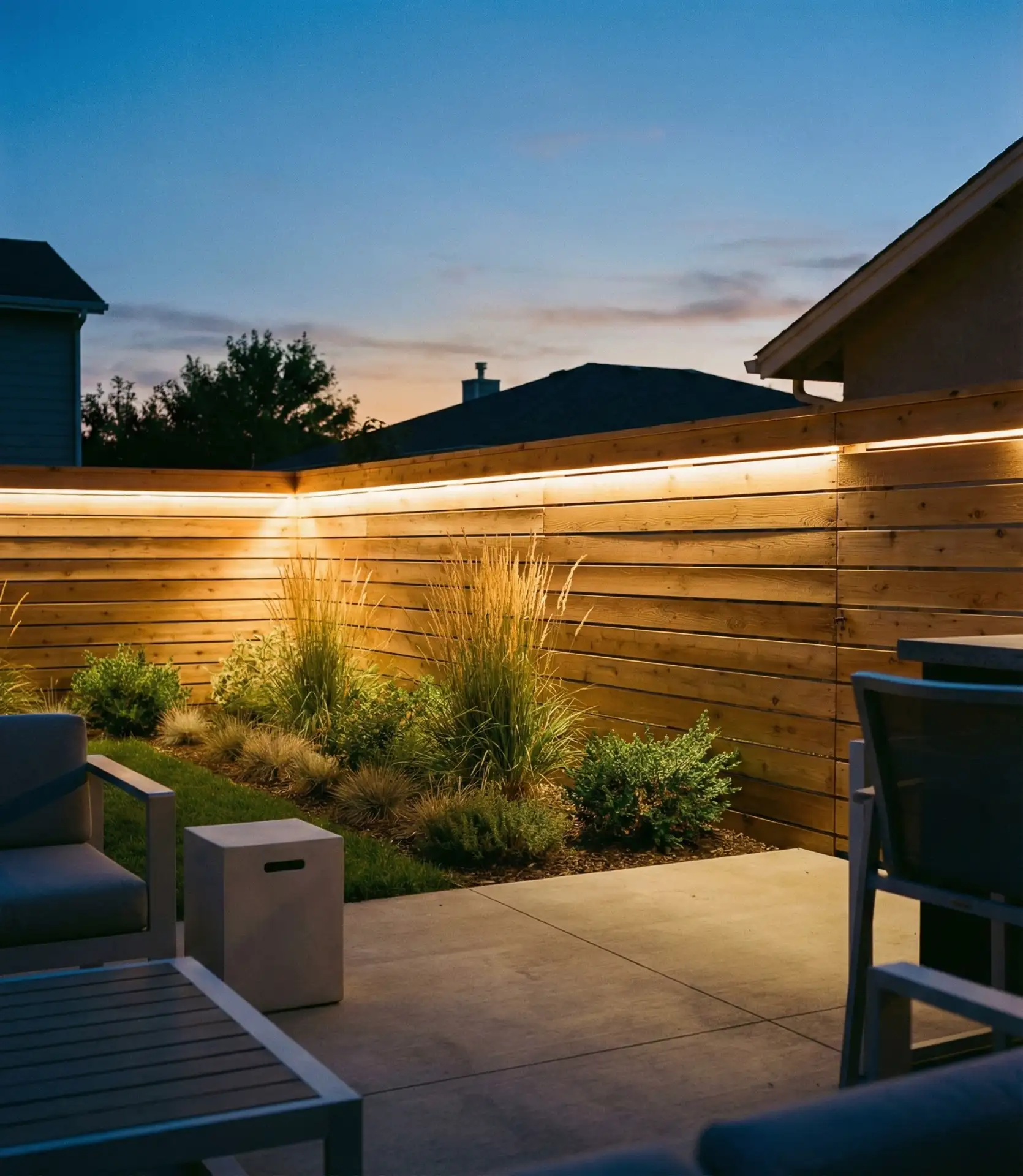 Horizontal Slat Fence with Integrated Lighting 2
