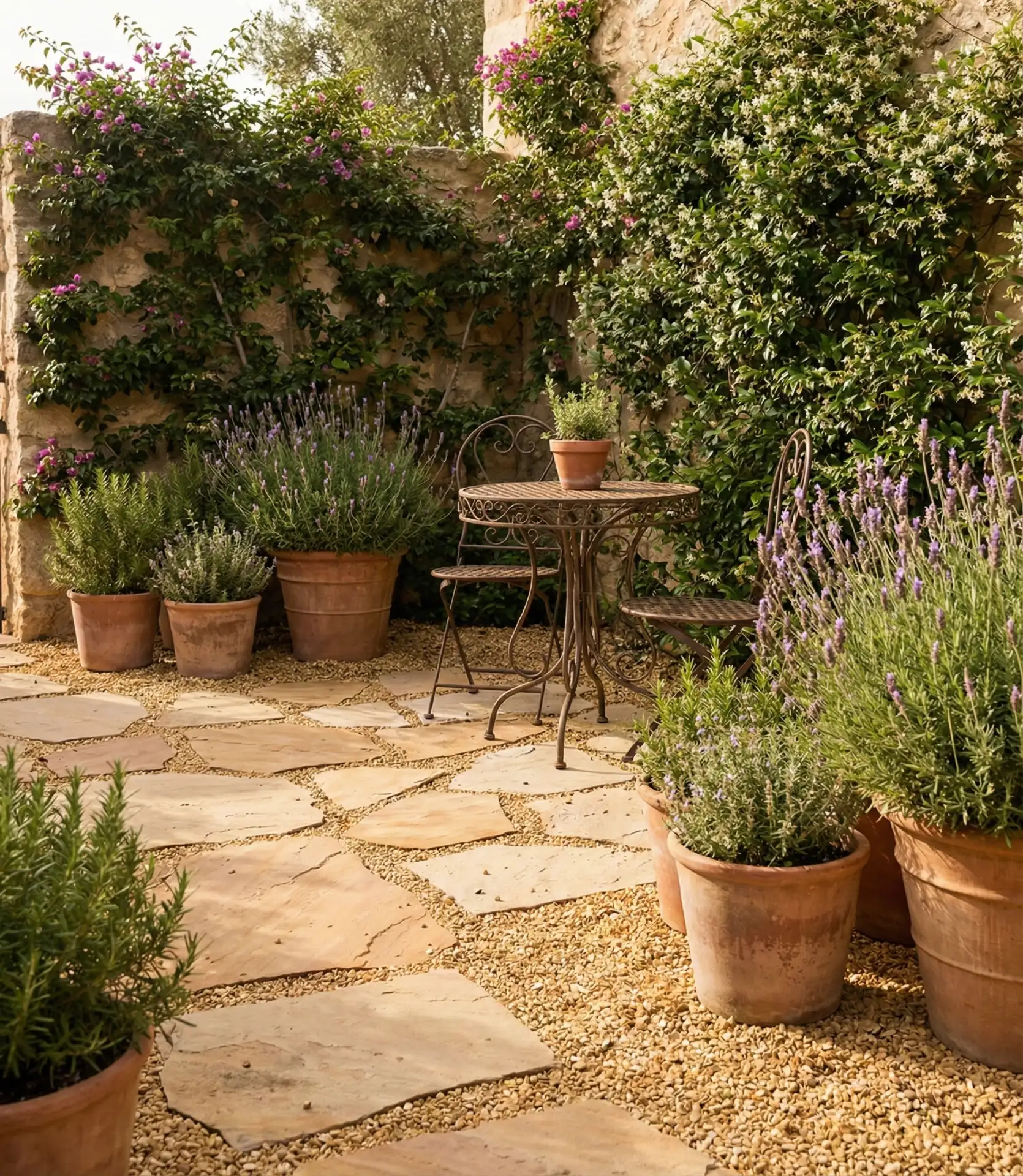 Ideas Paving Stones Pea Gravel Mediterranean Courtyard 1