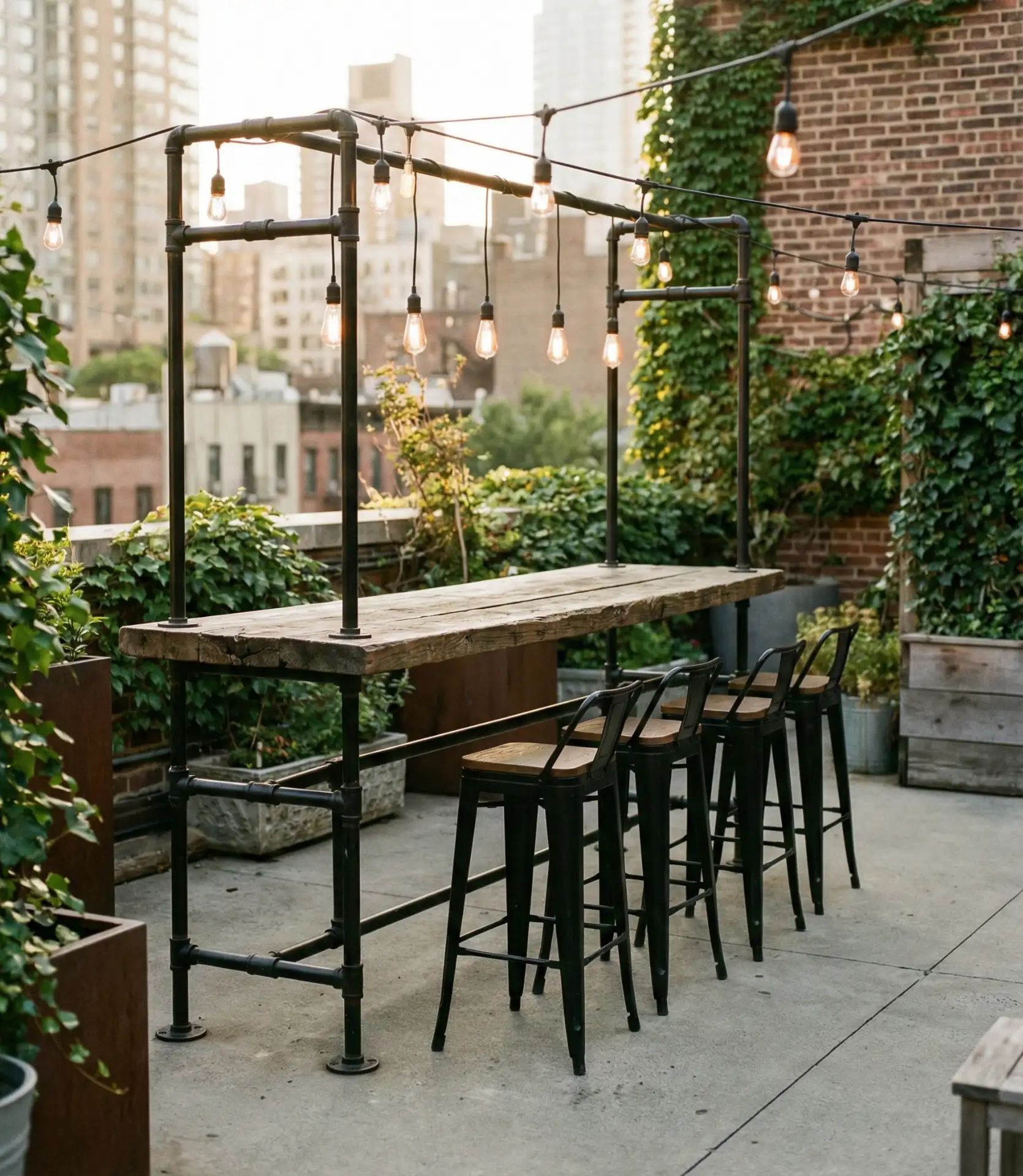 Industrial Pipe and Wood Bar 1