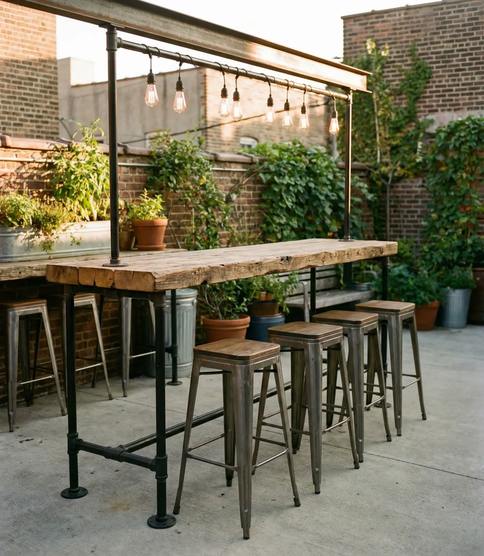 Industrial Pipe and Wood Bar 2