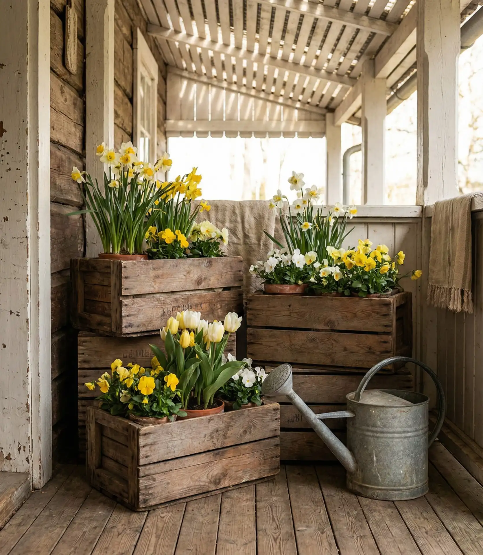 Layered Farmhouse Welcome with Vintage Crates 1