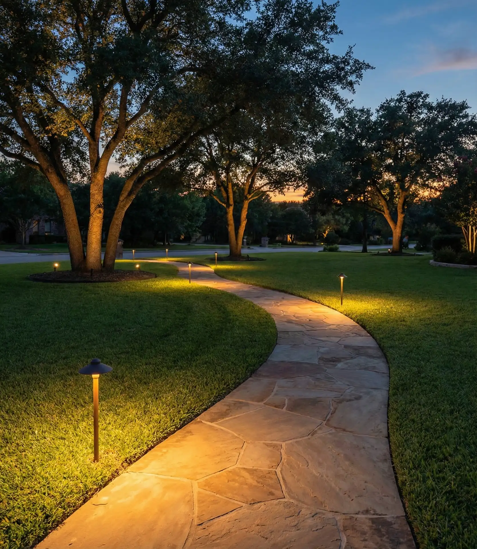 Layered Front Yard Pathway Lighting 1
