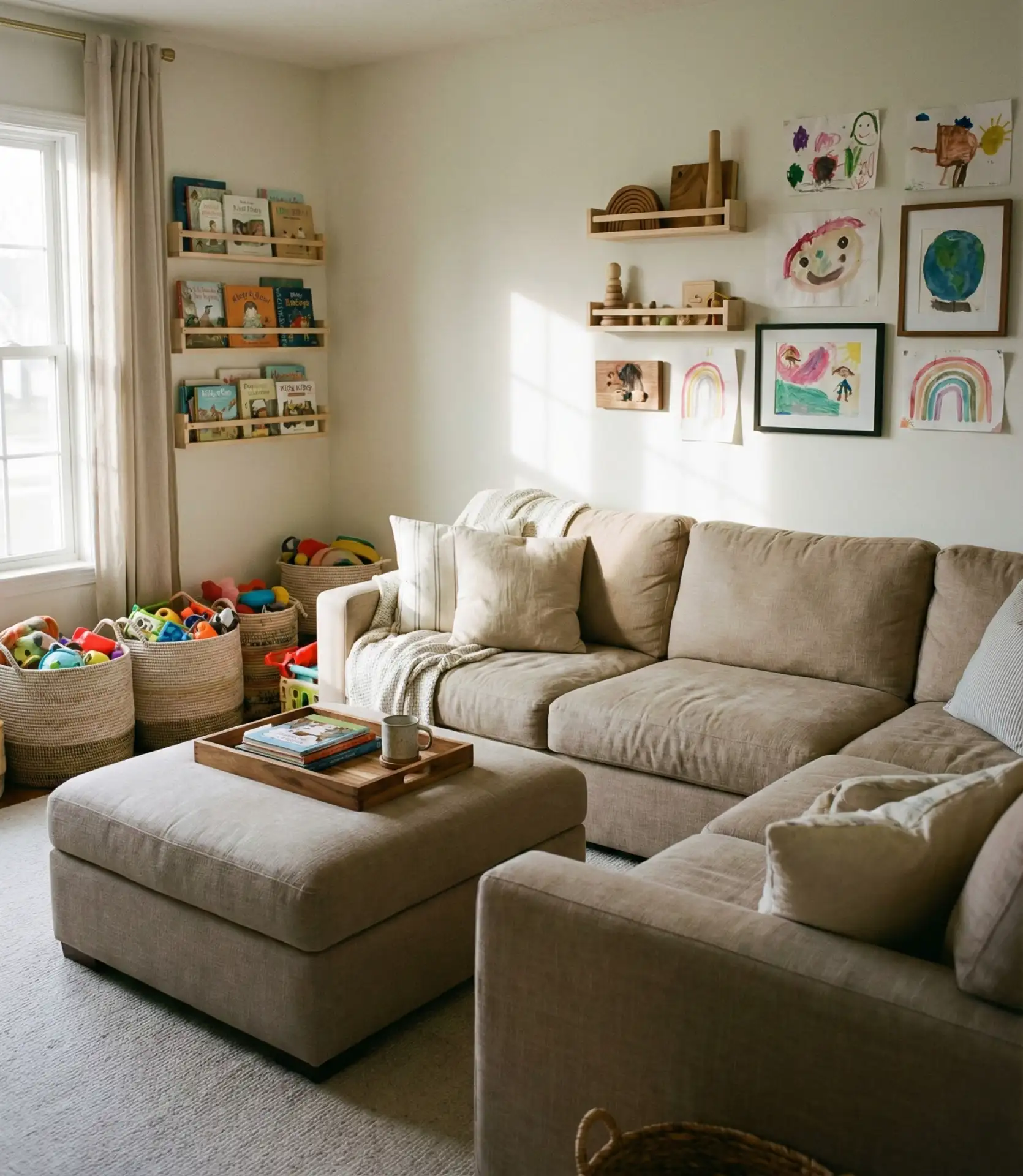 Light Brown Sectional for Family-Friendly Living 1