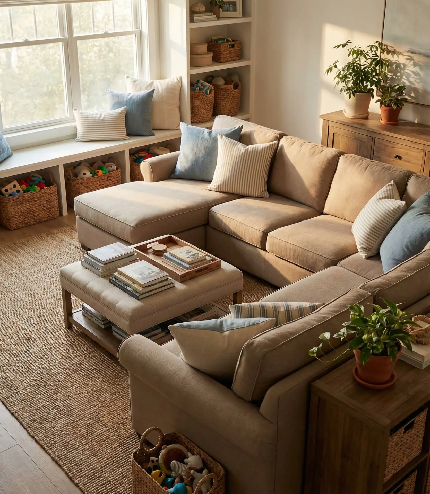 Light Brown Sectional for Family-Friendly Living 2