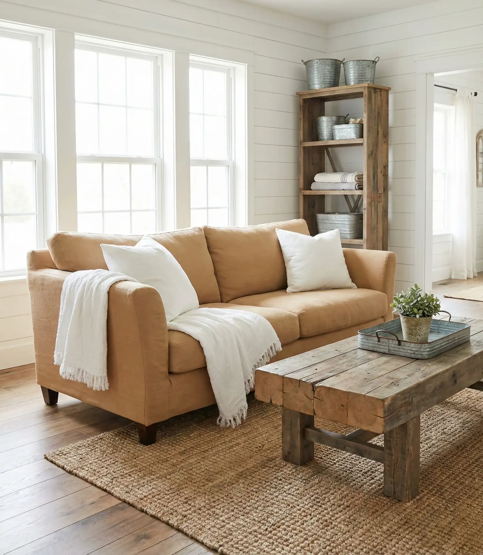 Light Caramel Sofa for Airy Farmhouse Charm 1
