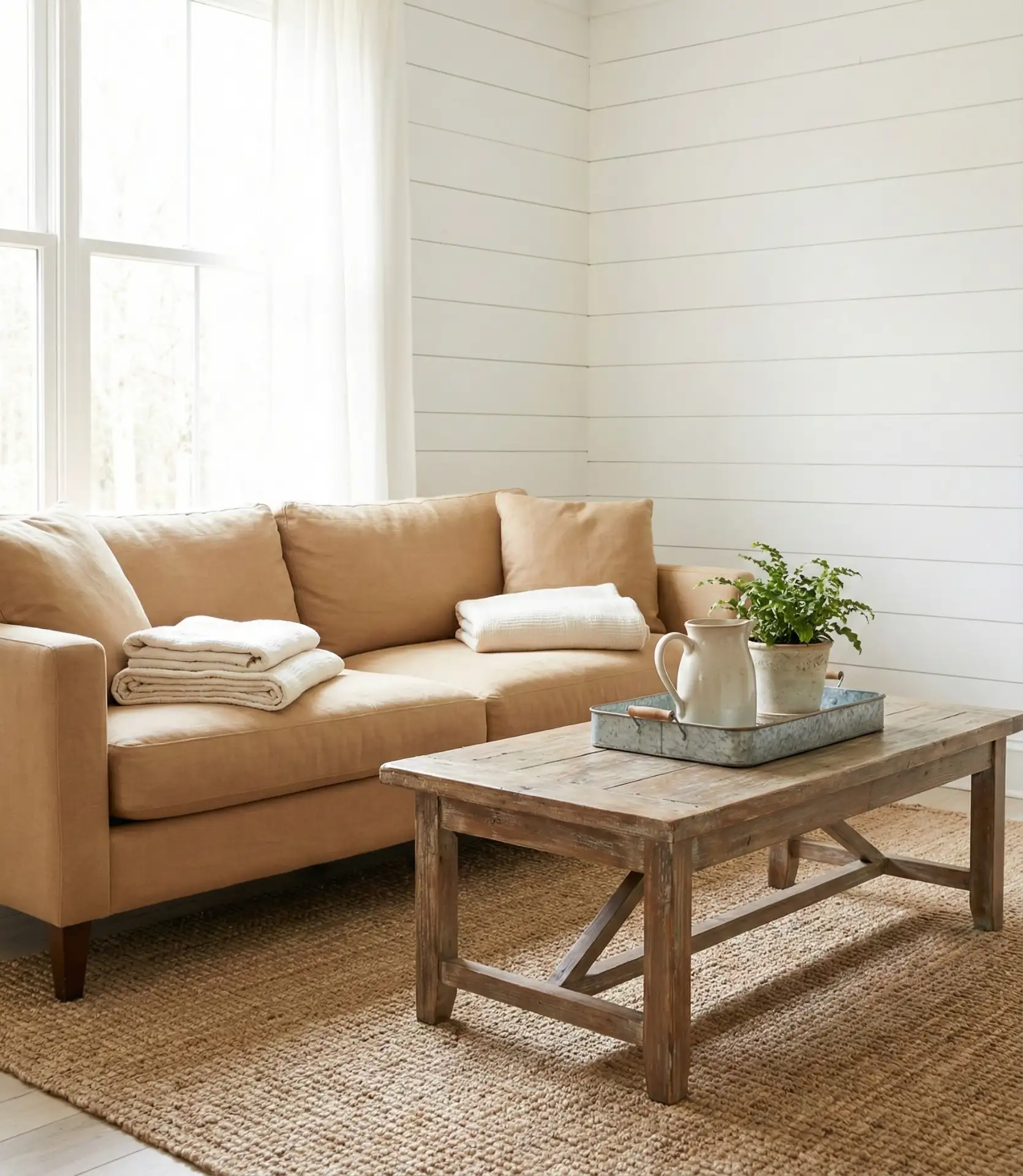 Light Caramel Sofa for Airy Farmhouse Charm 2