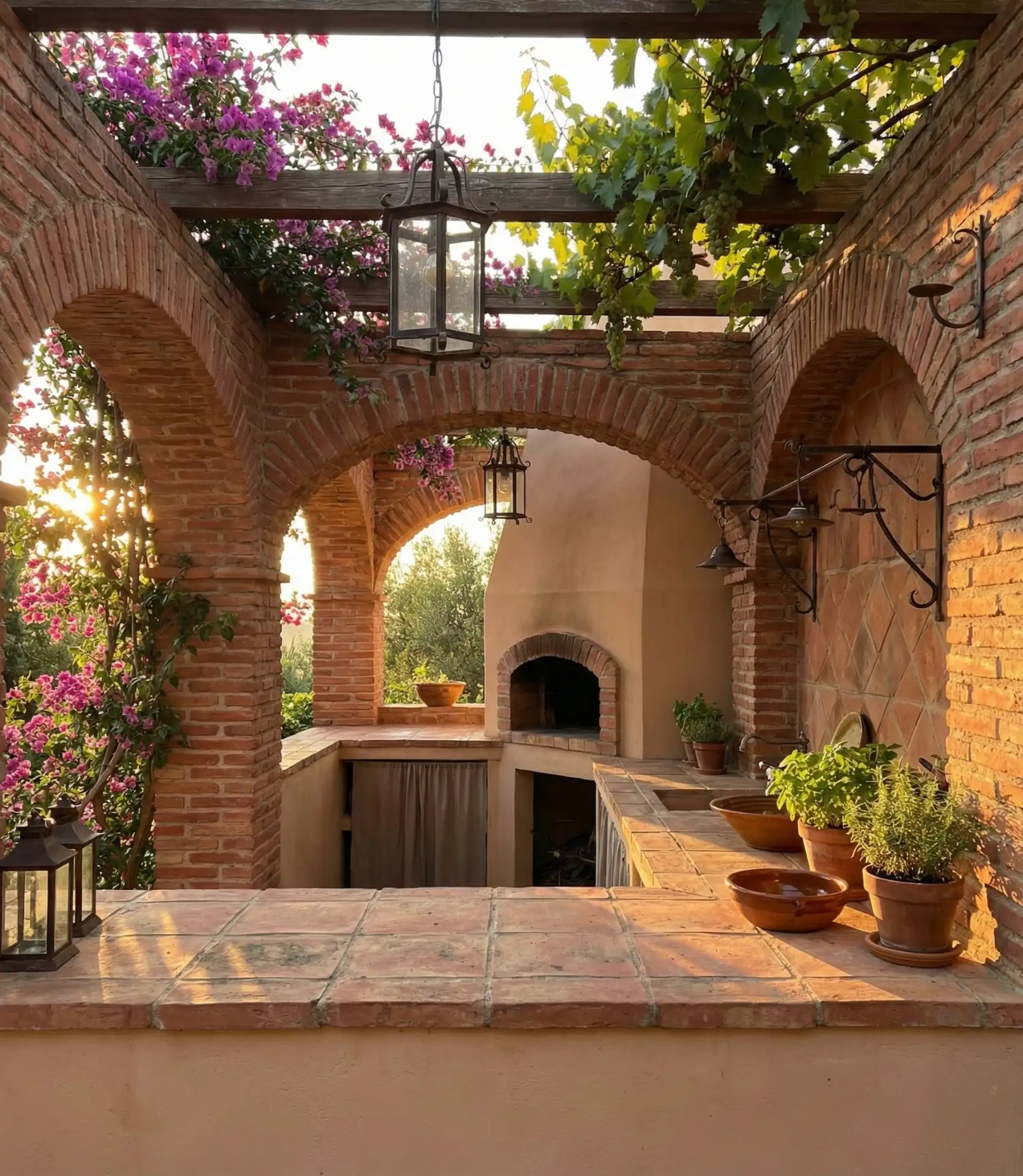 Mediterranean-Inspired Brick Kitchen 1