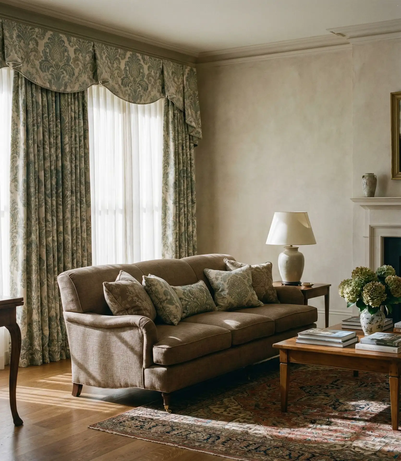 Medium Brown with Statement Curtains 1