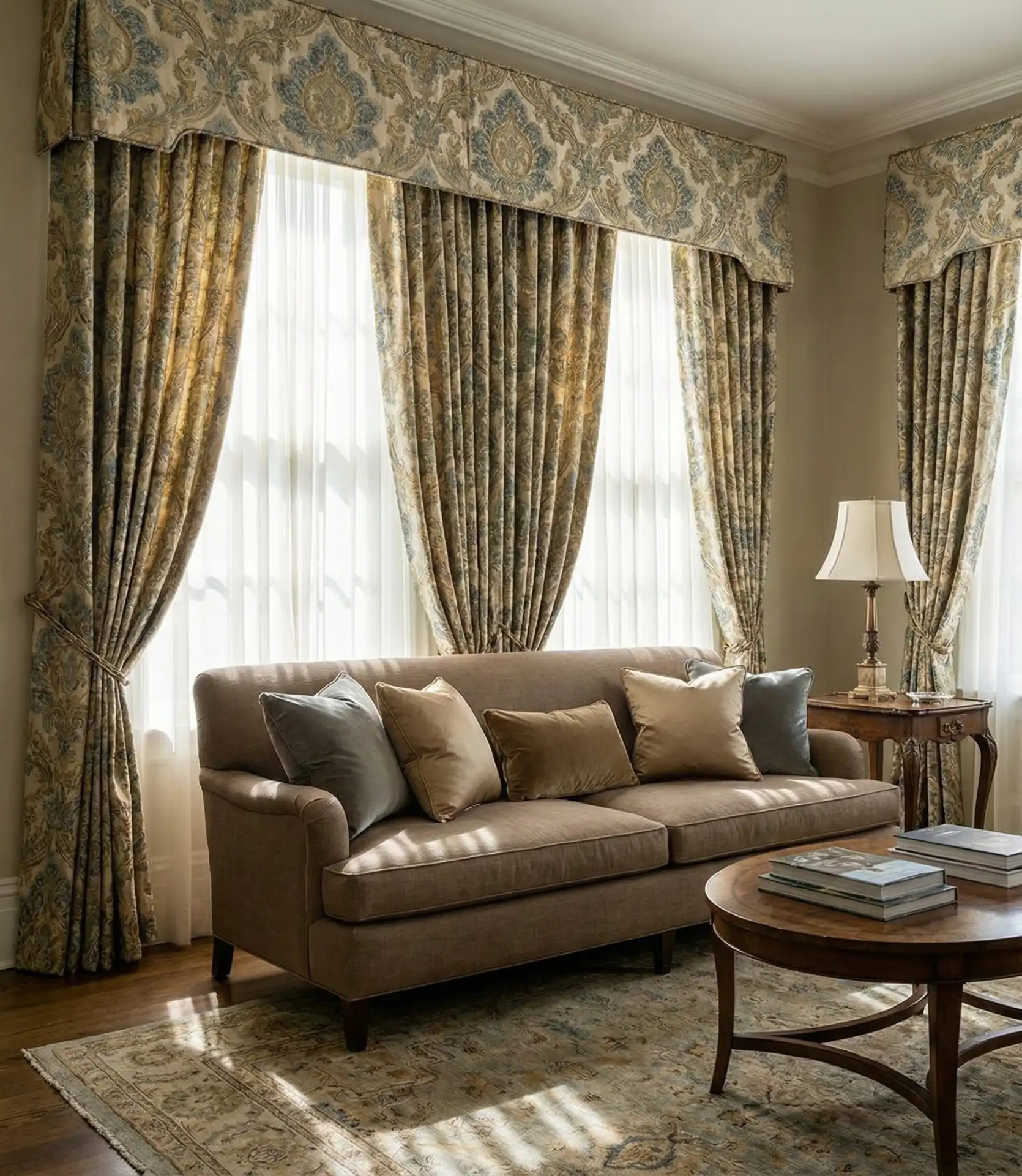 Medium Brown with Statement Curtains 2