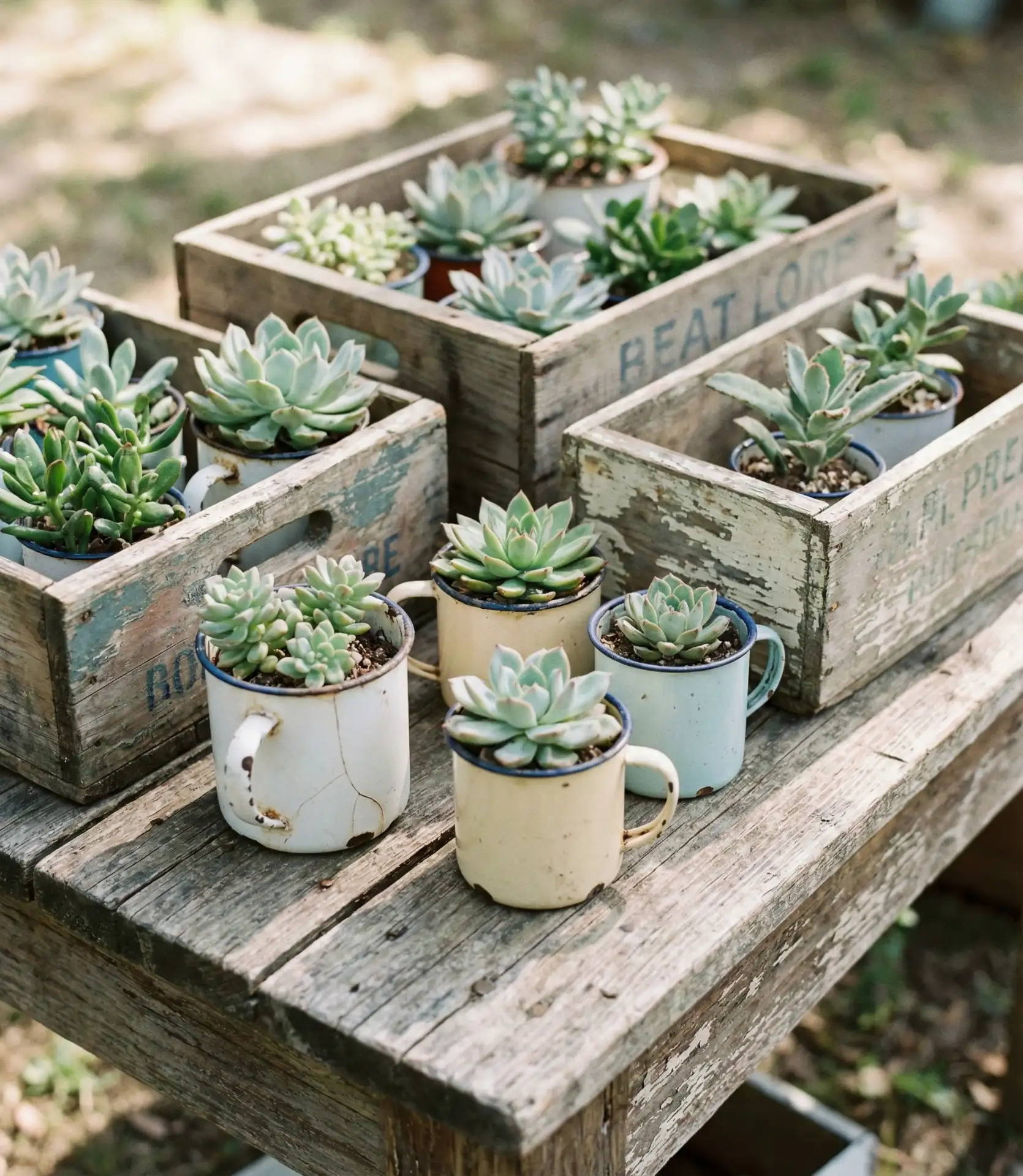 Miniature Succulent Gardens in Vintage Containers 1