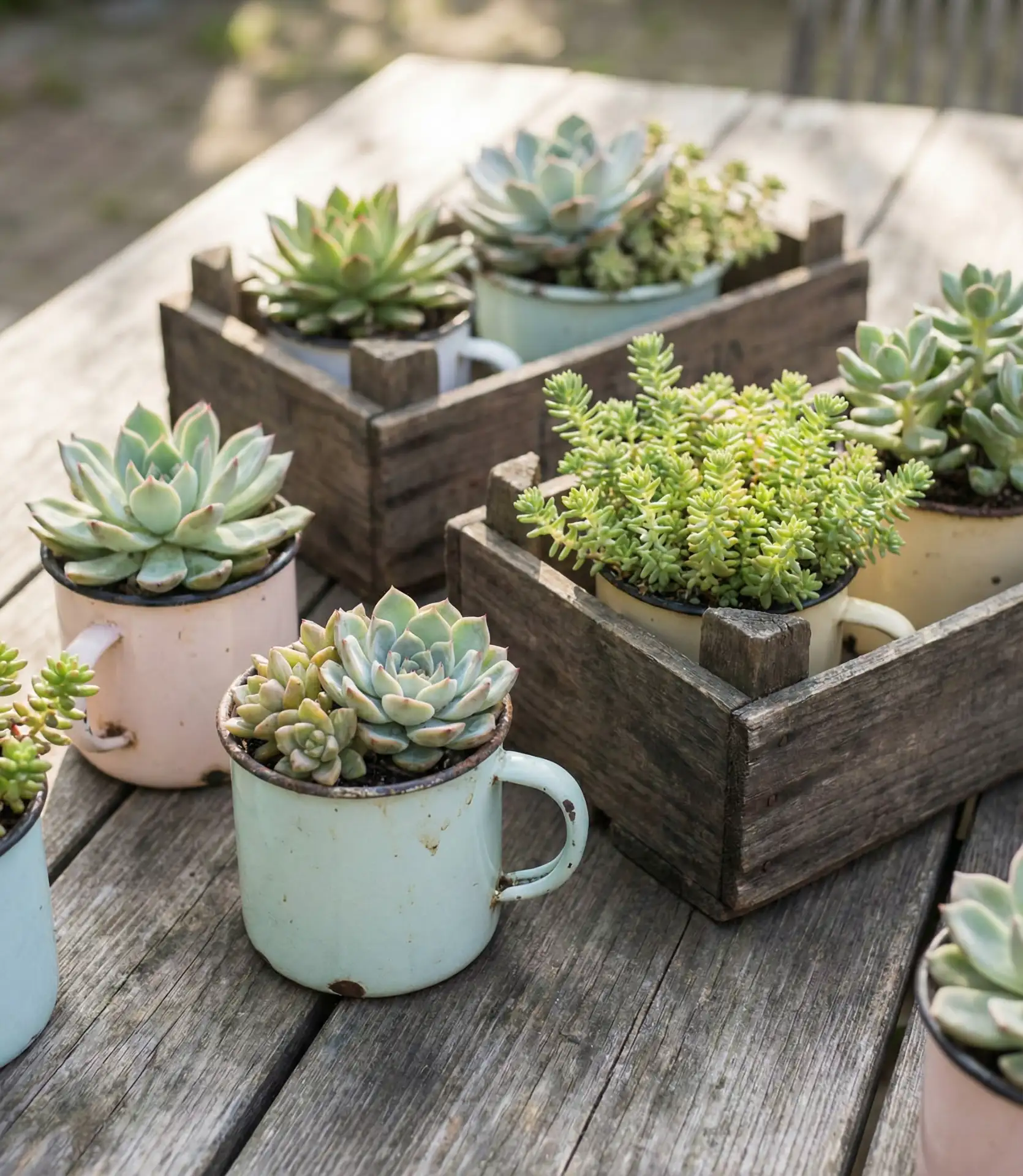 Miniature Succulent Gardens in Vintage Containers 2