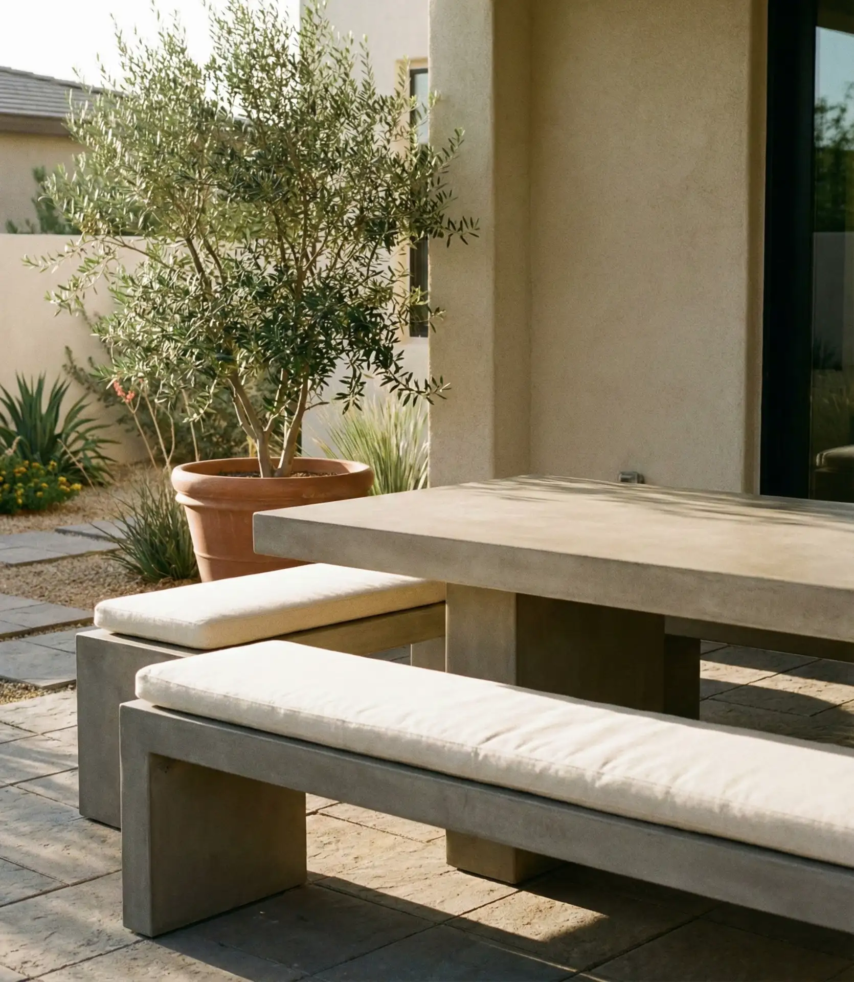 Minimalist Concrete Dining Set with Natural Cushions 1