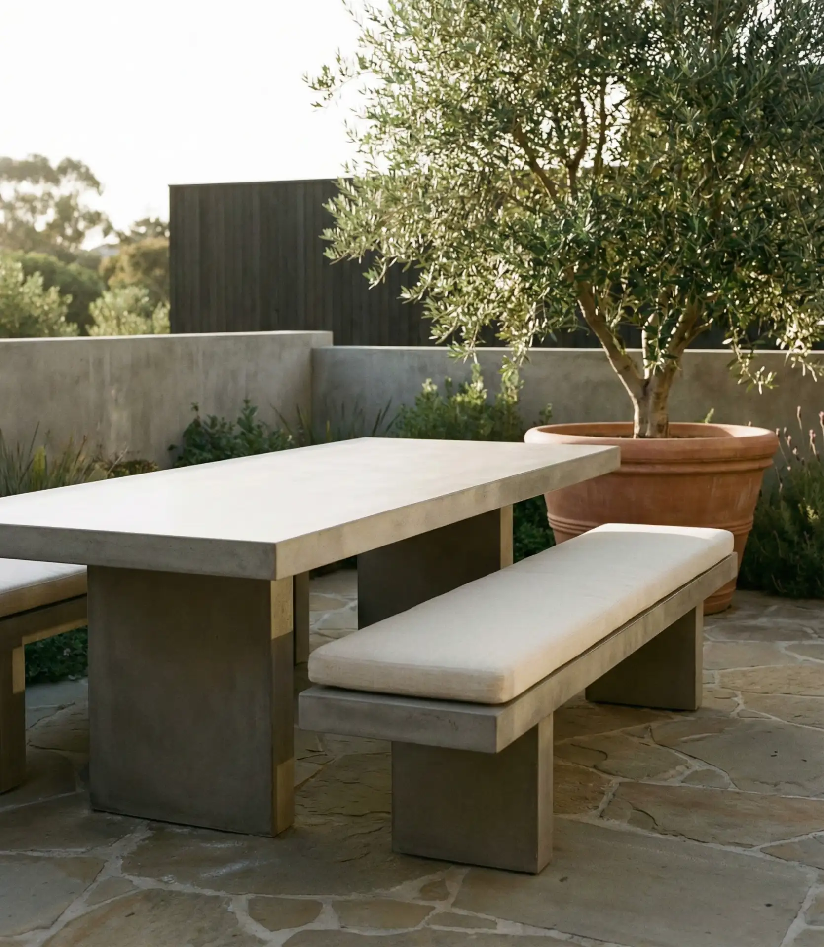 Minimalist Concrete Dining Set with Natural Cushions 2