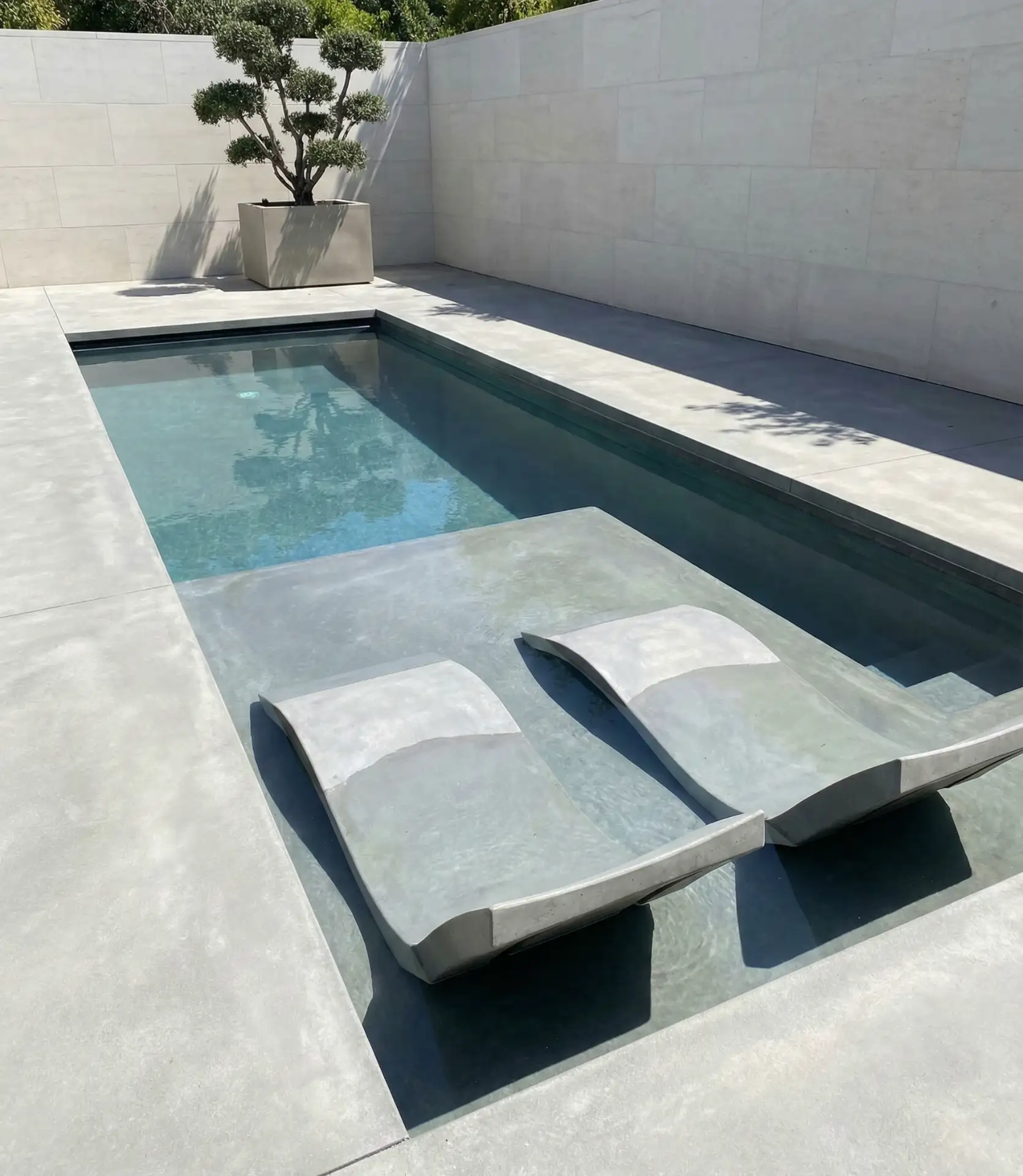 Minimalist Concrete Pool with Integrated Spa Shelf 2