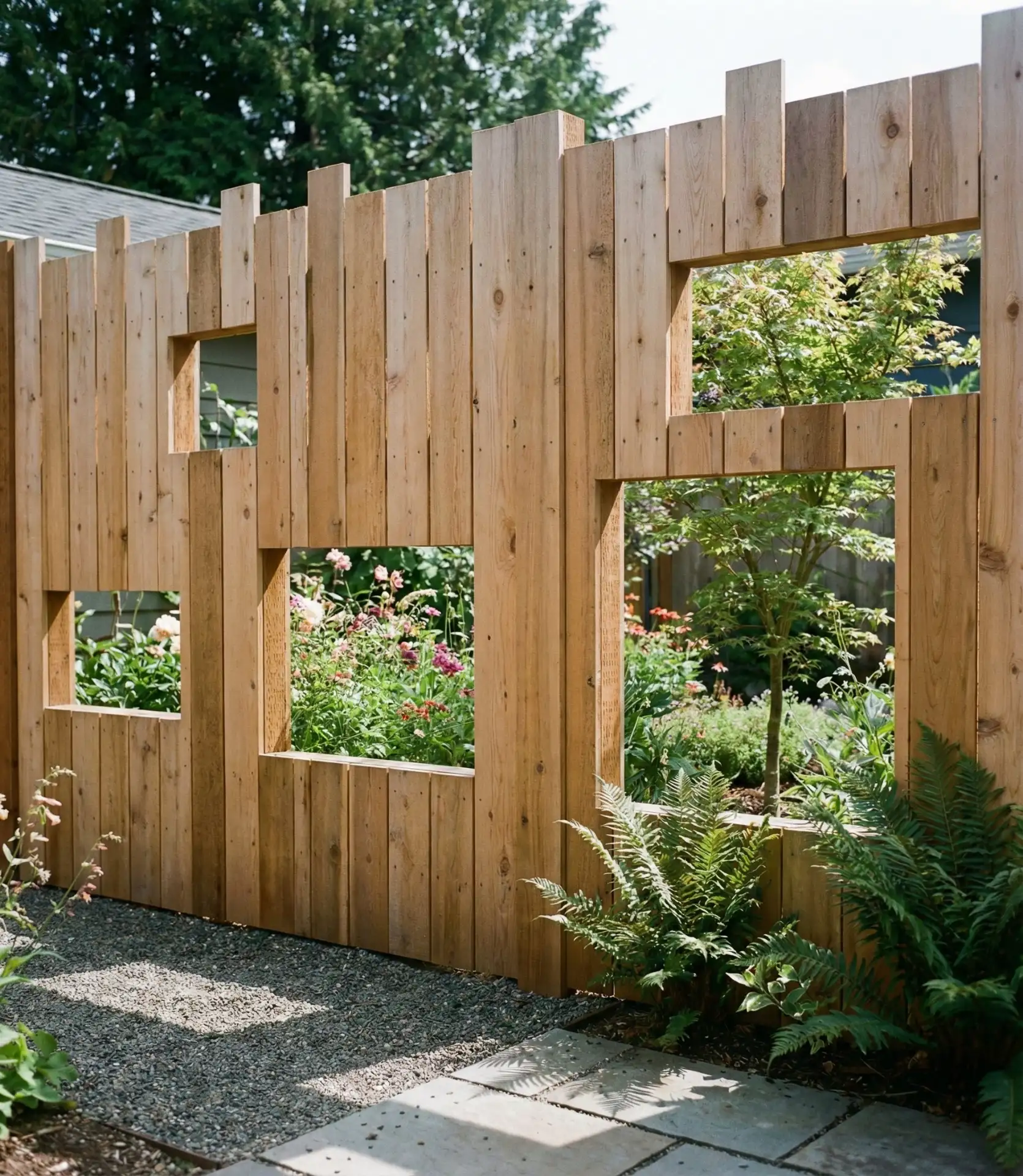 Mixed Height Privacy Fence with Window Cutouts 1