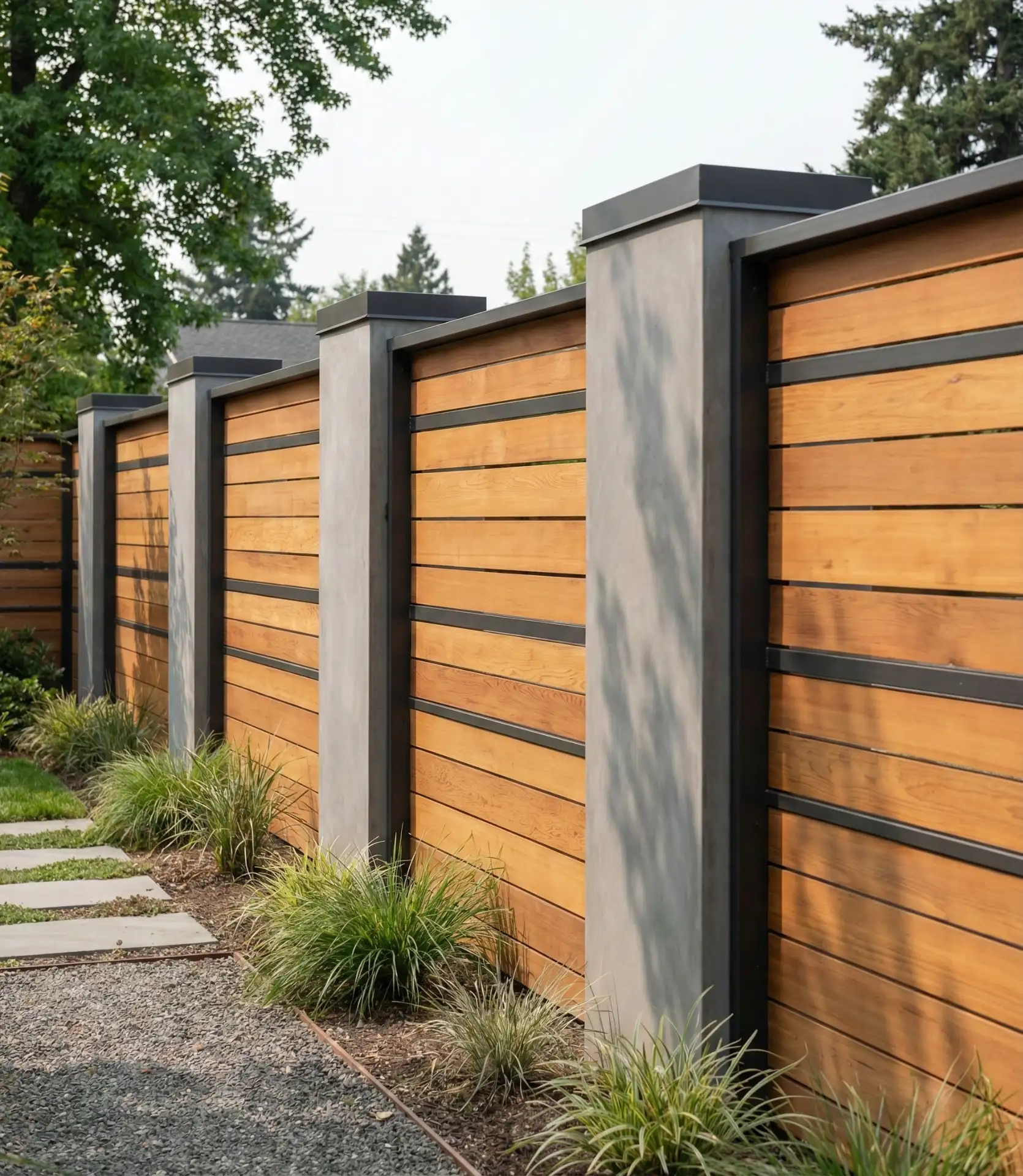 Mixed Material Modern Fence 1