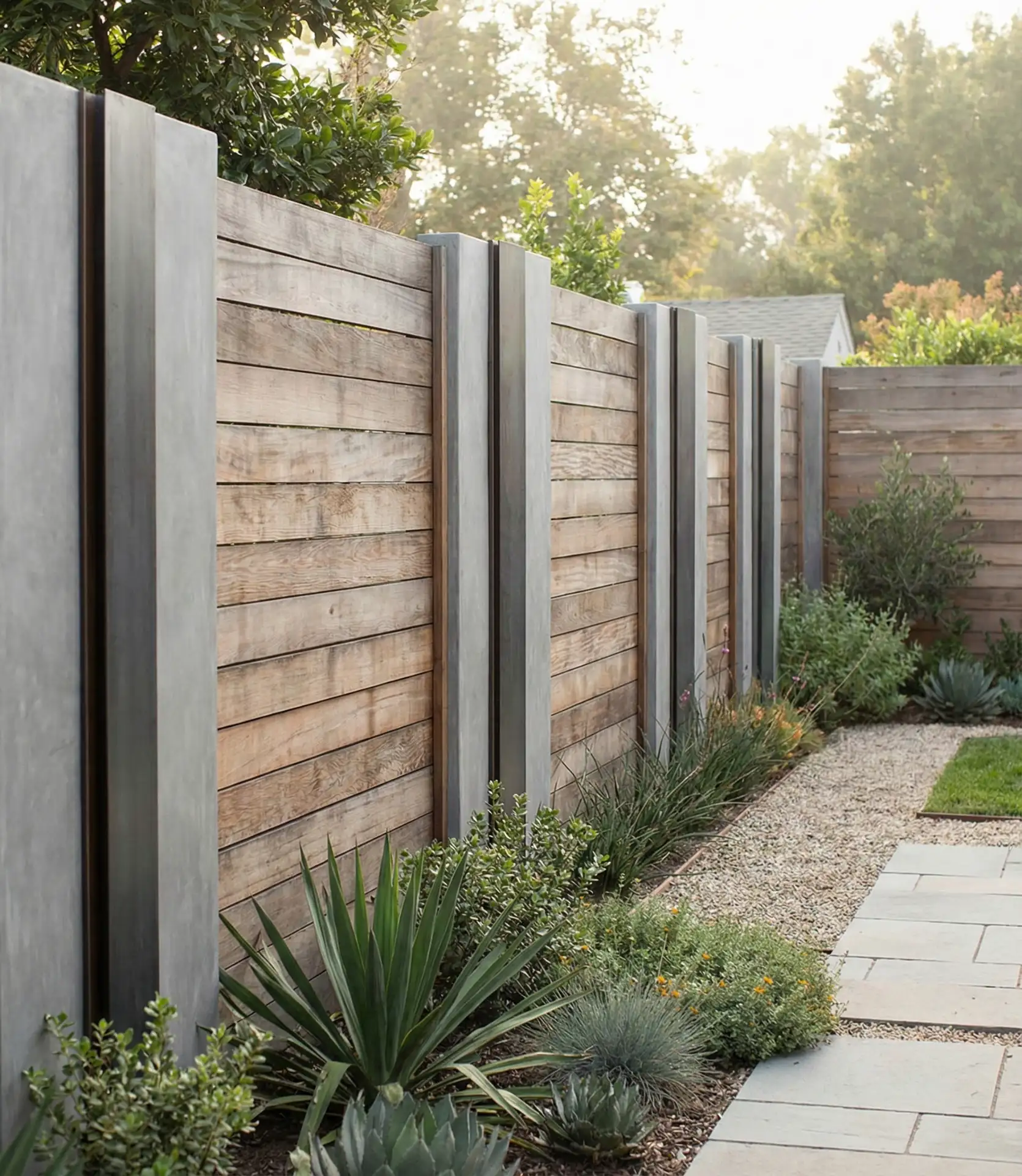 Mixed Material Modern Fence 2