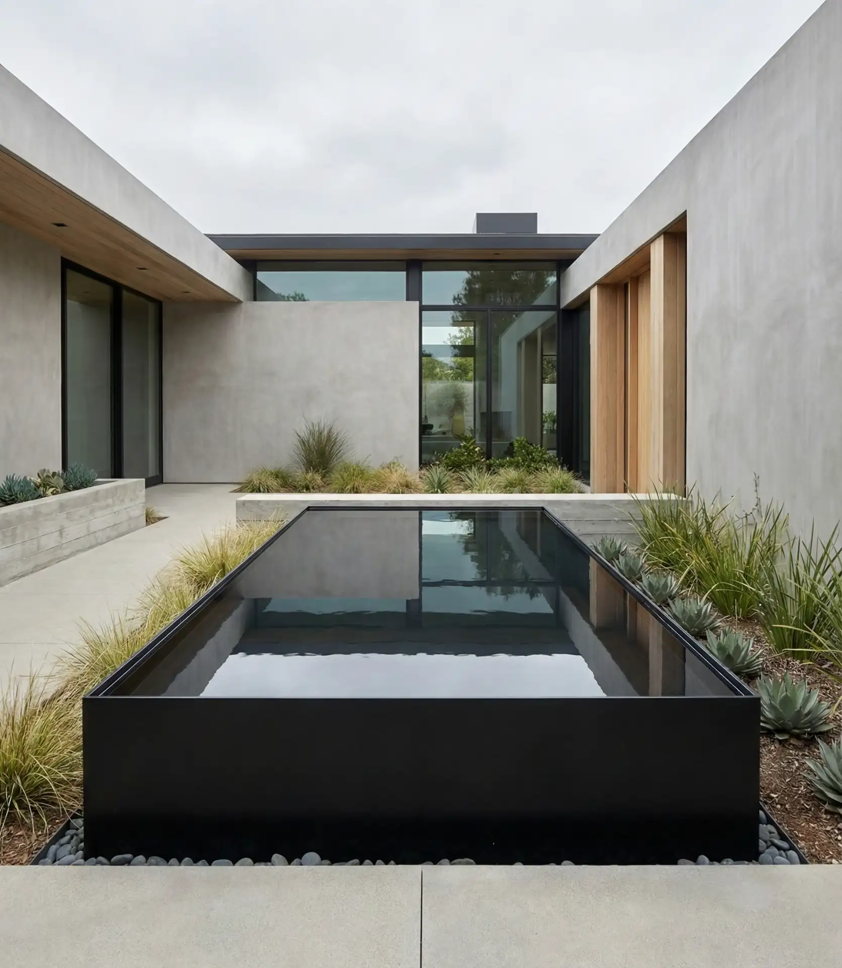 Modern Fountain Courtyard Entry 1