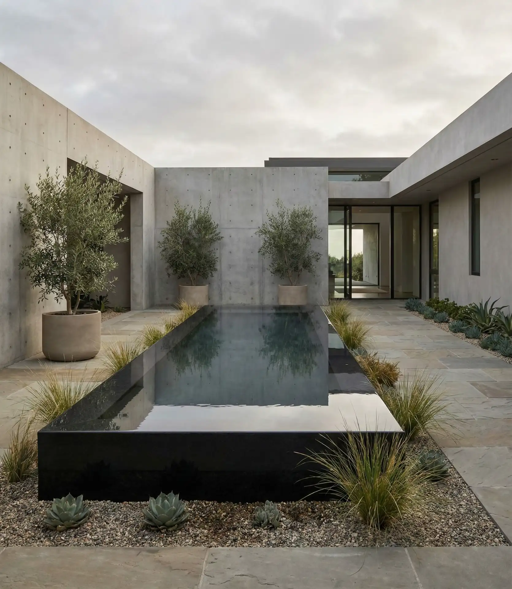 Modern Fountain Courtyard Entry 2