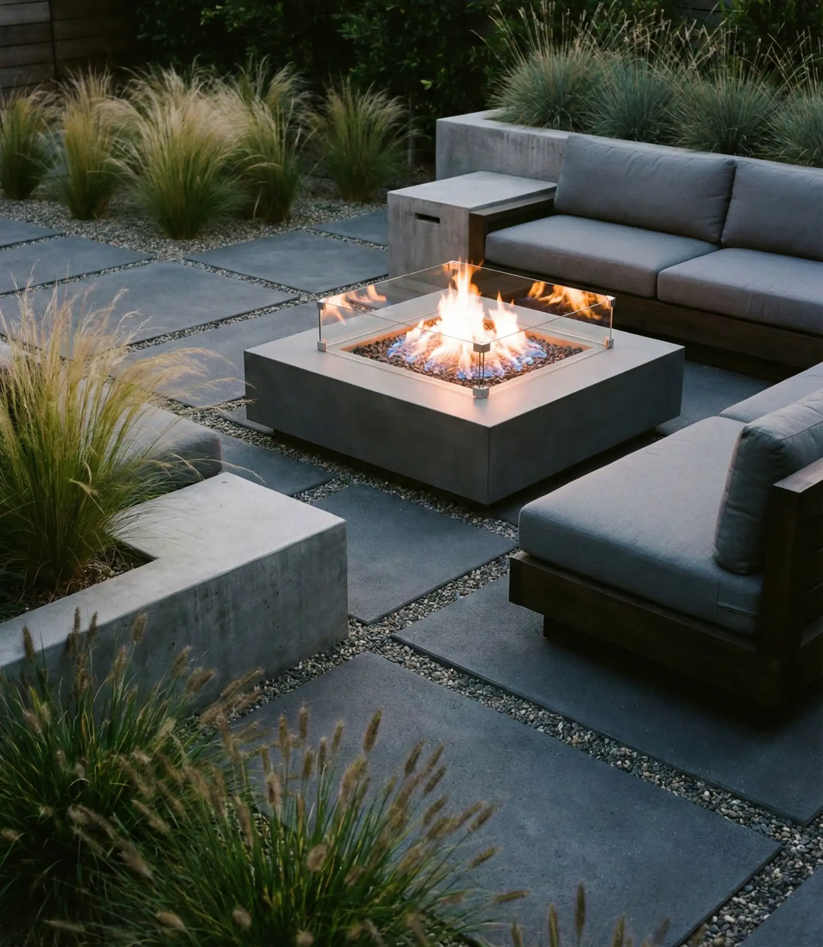 Modern Paver Patio with Fire Pit Lounge Area 1