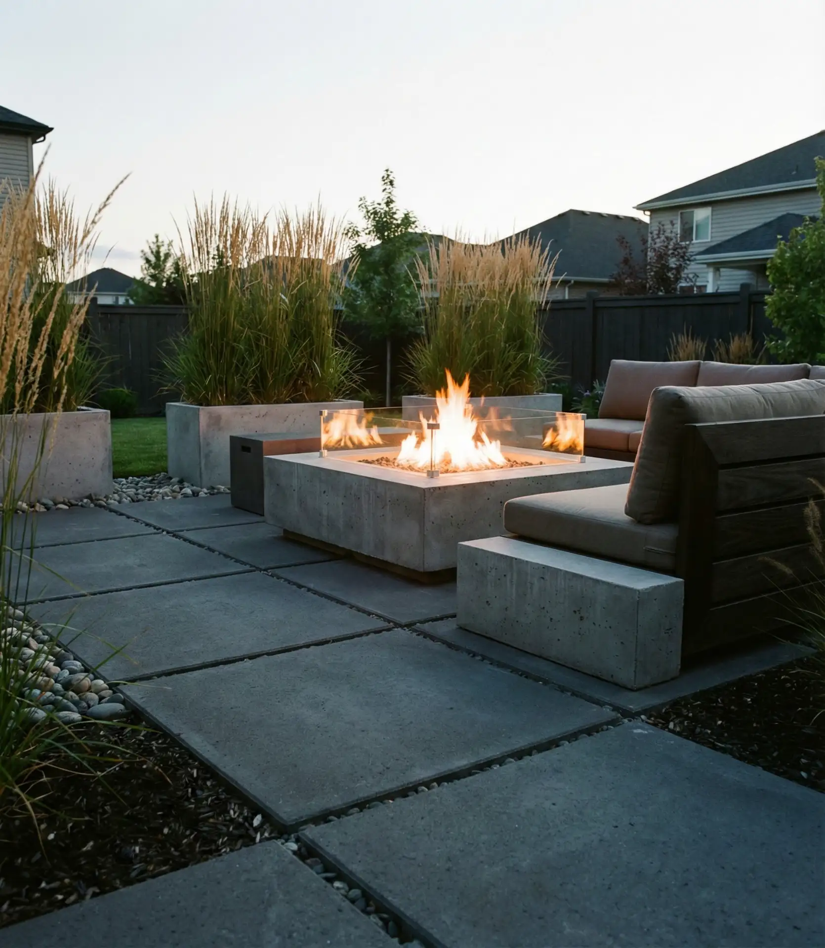Modern Paver Patio with Fire Pit Lounge Area 2