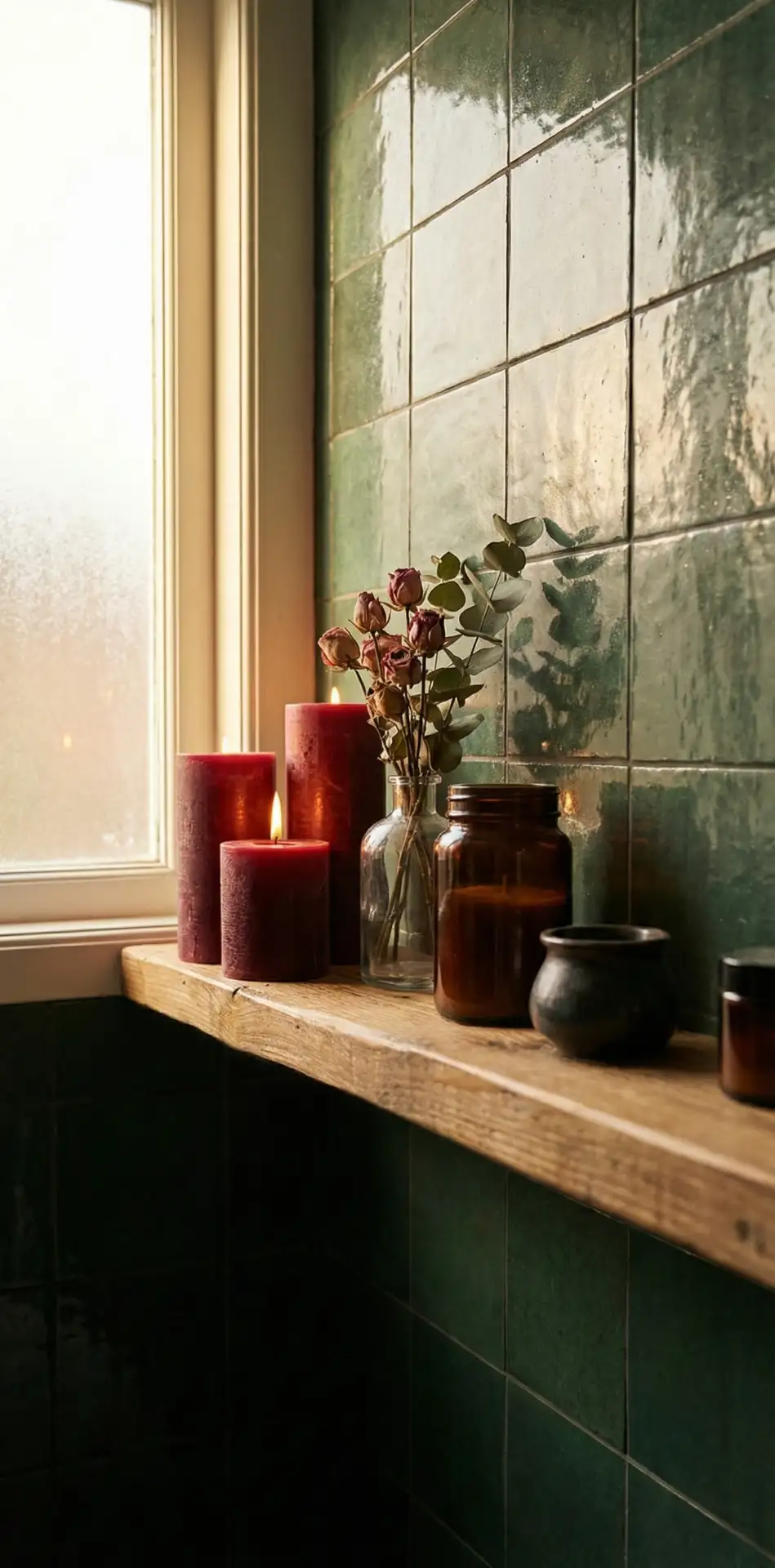 Moody Red Bathroom Shelf Display 1