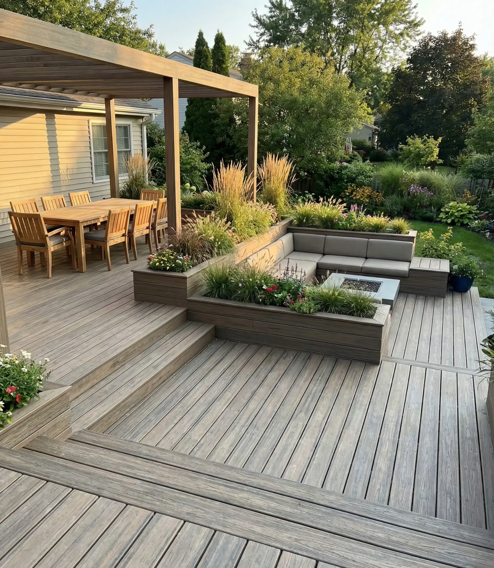 Multi-Level Deck with Integrated Planters 1