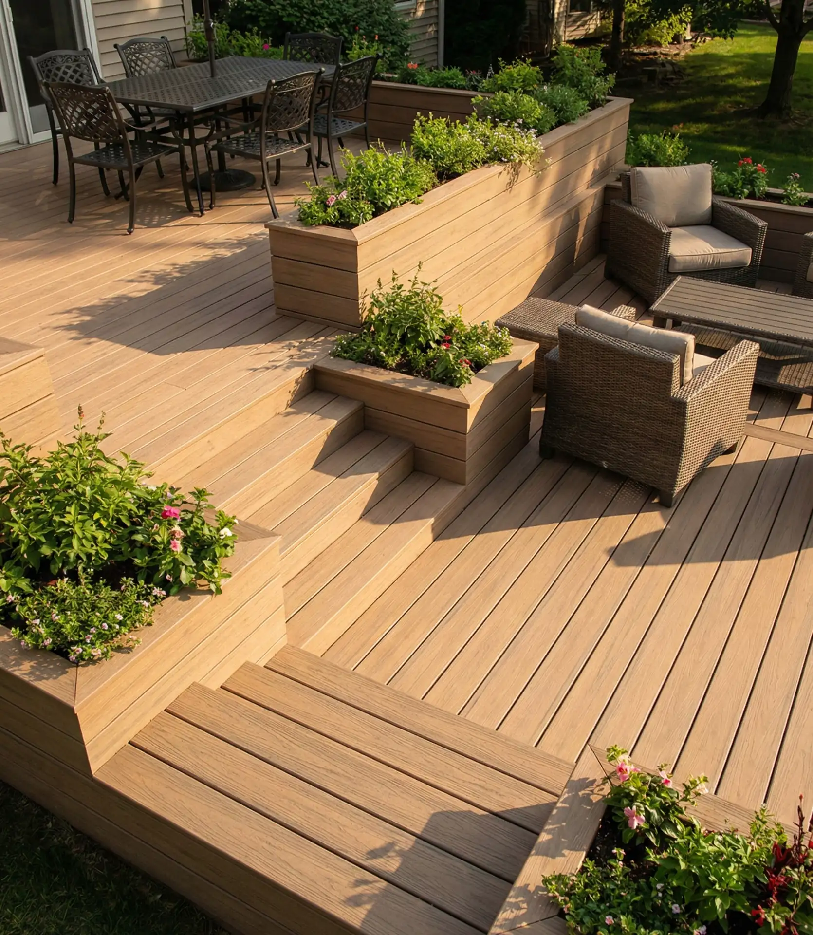 Multi-Level Deck with Integrated Planters 2