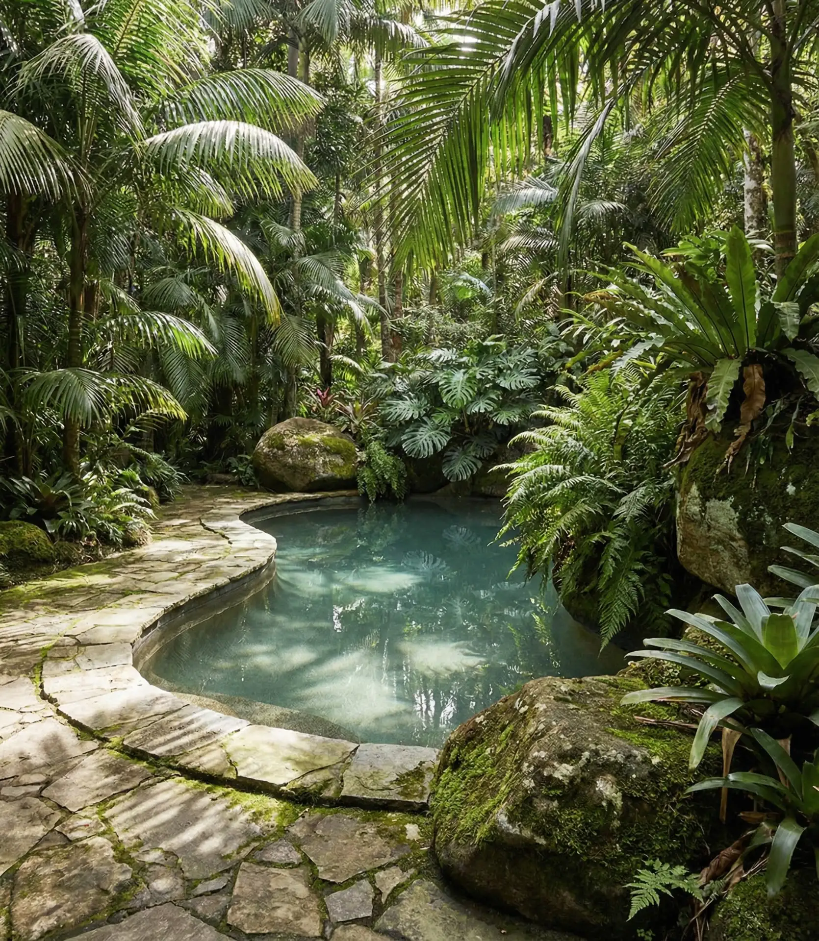 Natural Stone Oasis with Lush Greenery 1