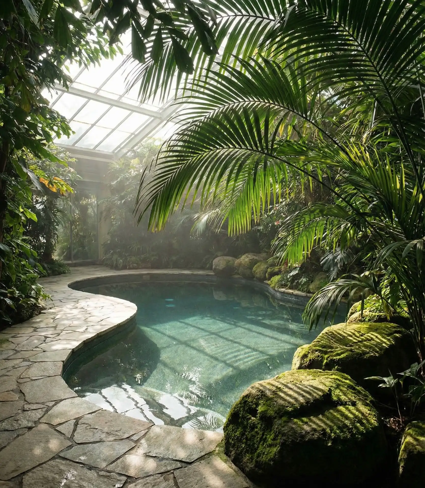 Natural Stone Oasis with Lush Greenery 2