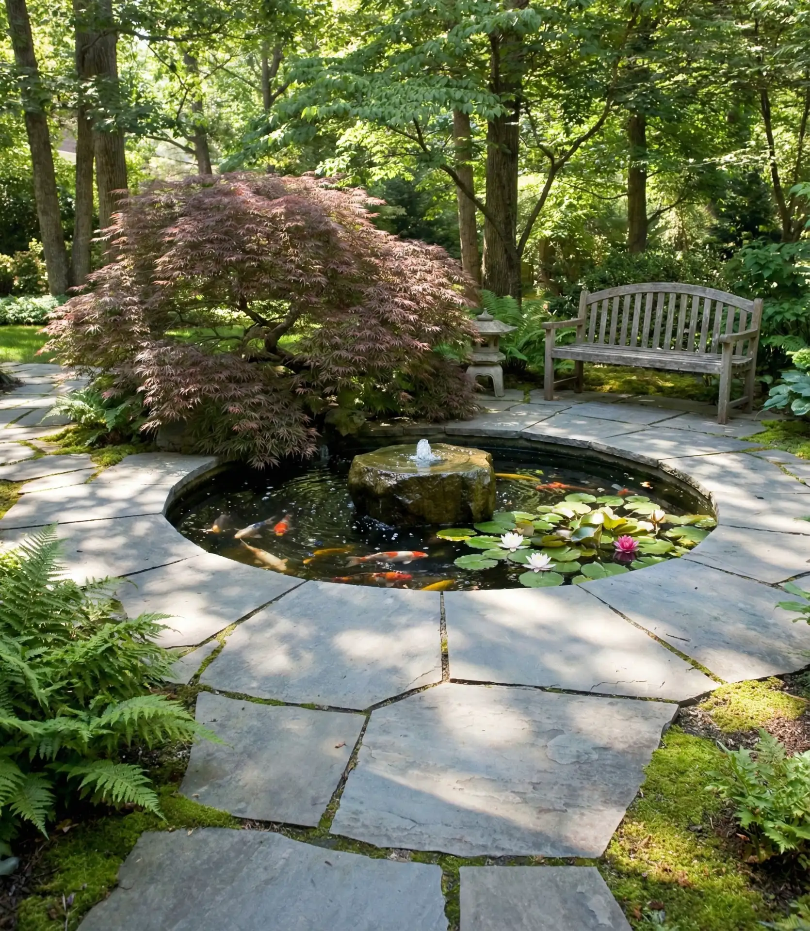 Natural Stone Paver Patio with Water Feature Integration 1