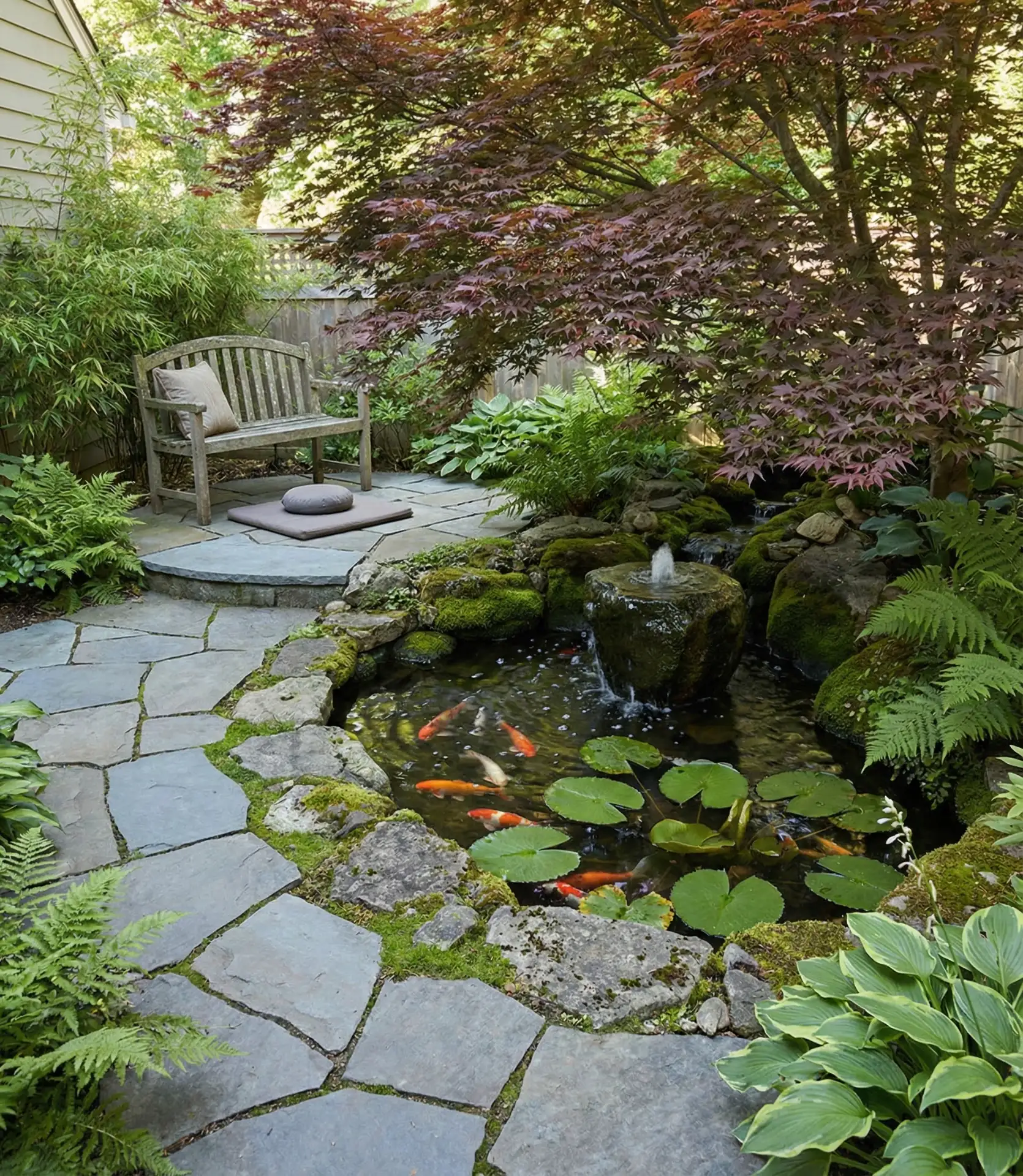 Natural Stone Paver Patio with Water Feature Integration 2