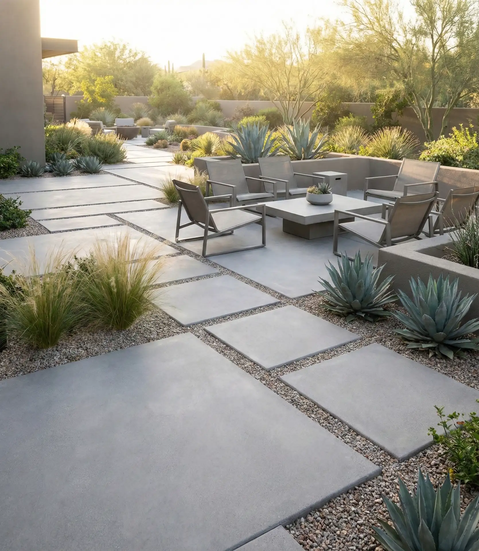 Open Concept Paver Patio with Concrete Accents and Gravel Borders 1