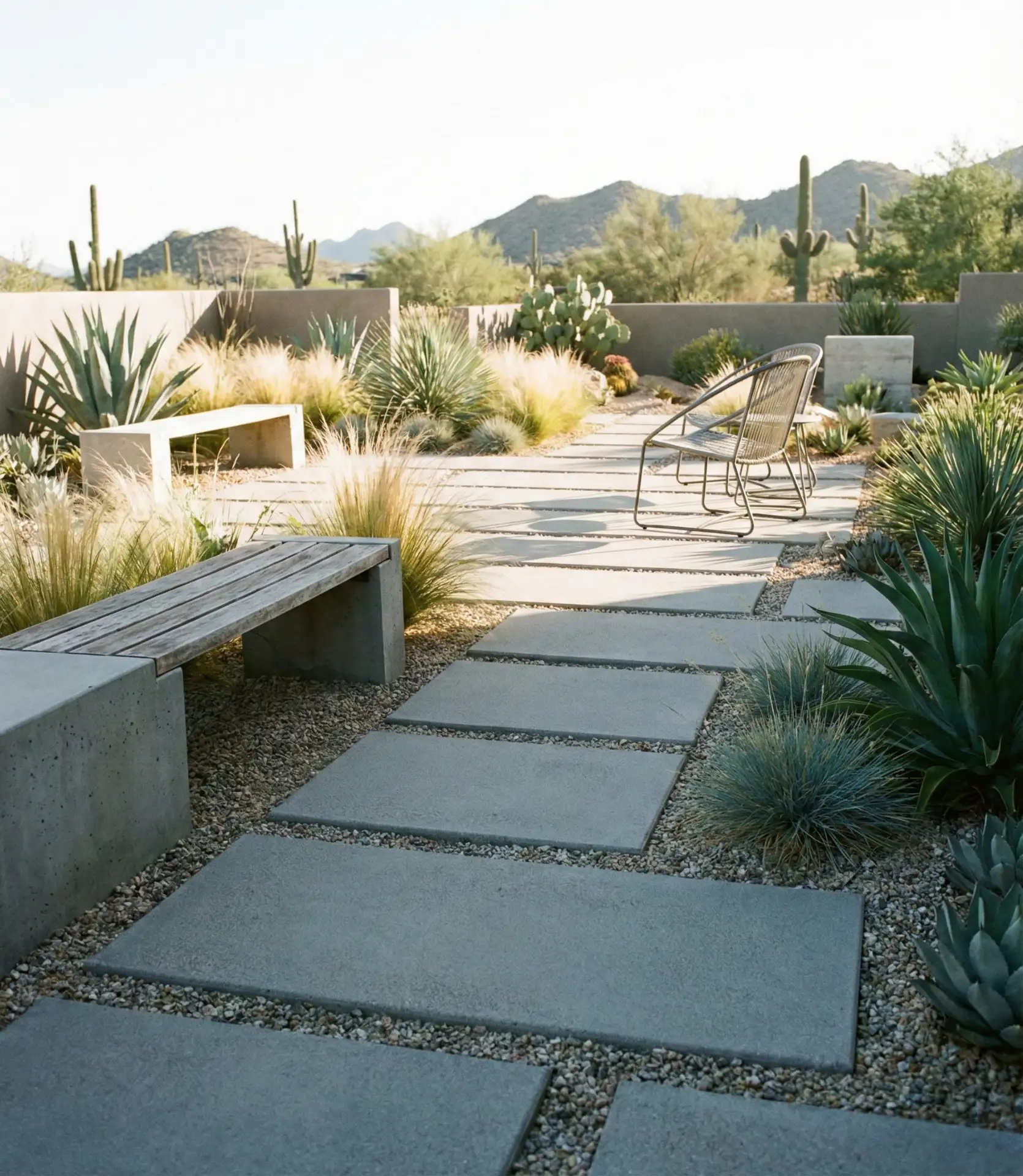 Open Concept Paver Patio with Concrete Accents and Gravel Borders 2
