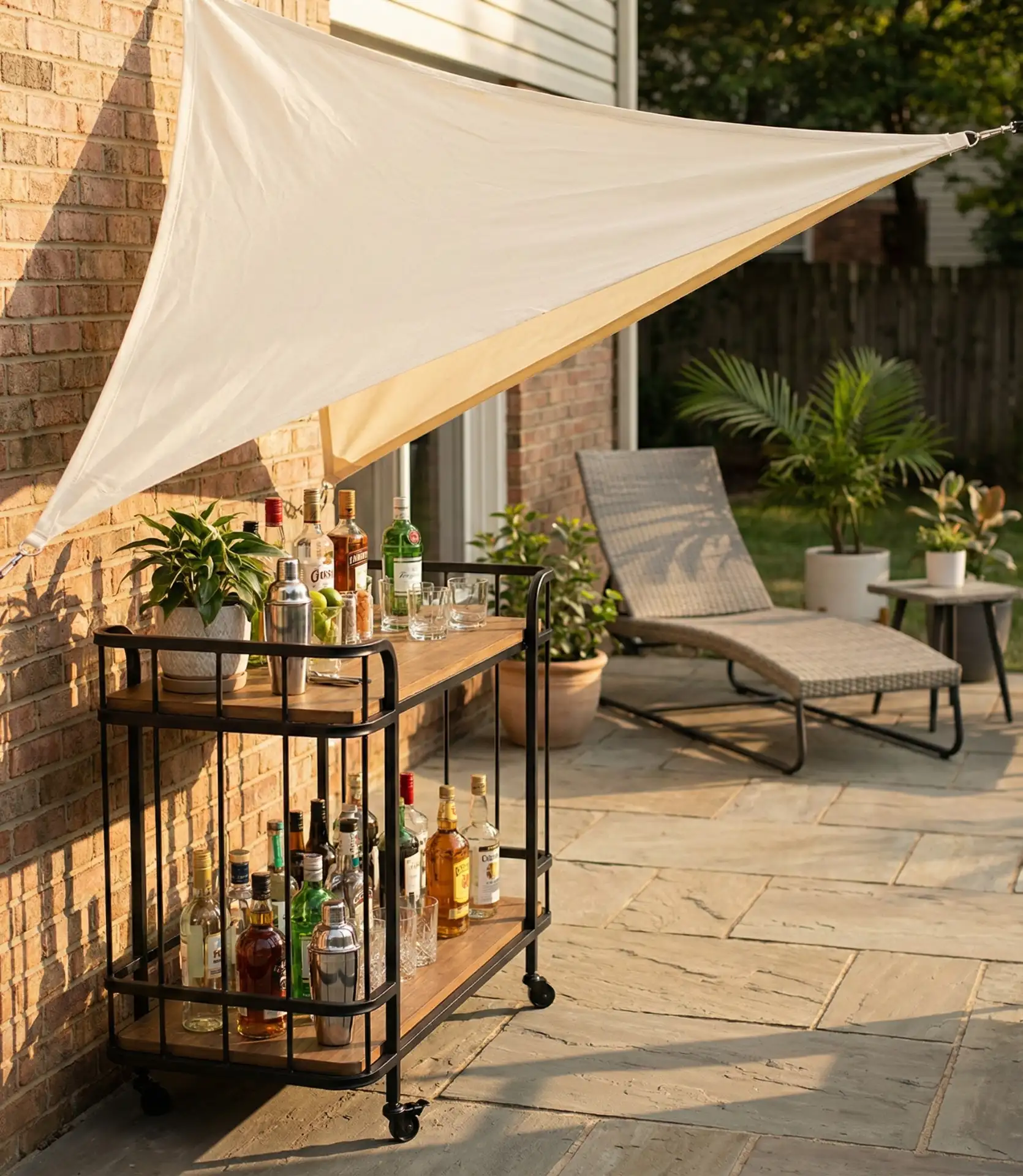 Outdoor Bar Cart Station with Shade Sail 1