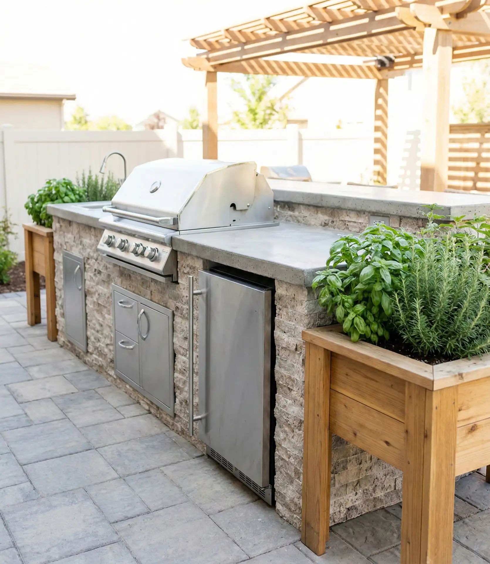 Outdoor Kitchen Island with Herb Garden Surround 1
