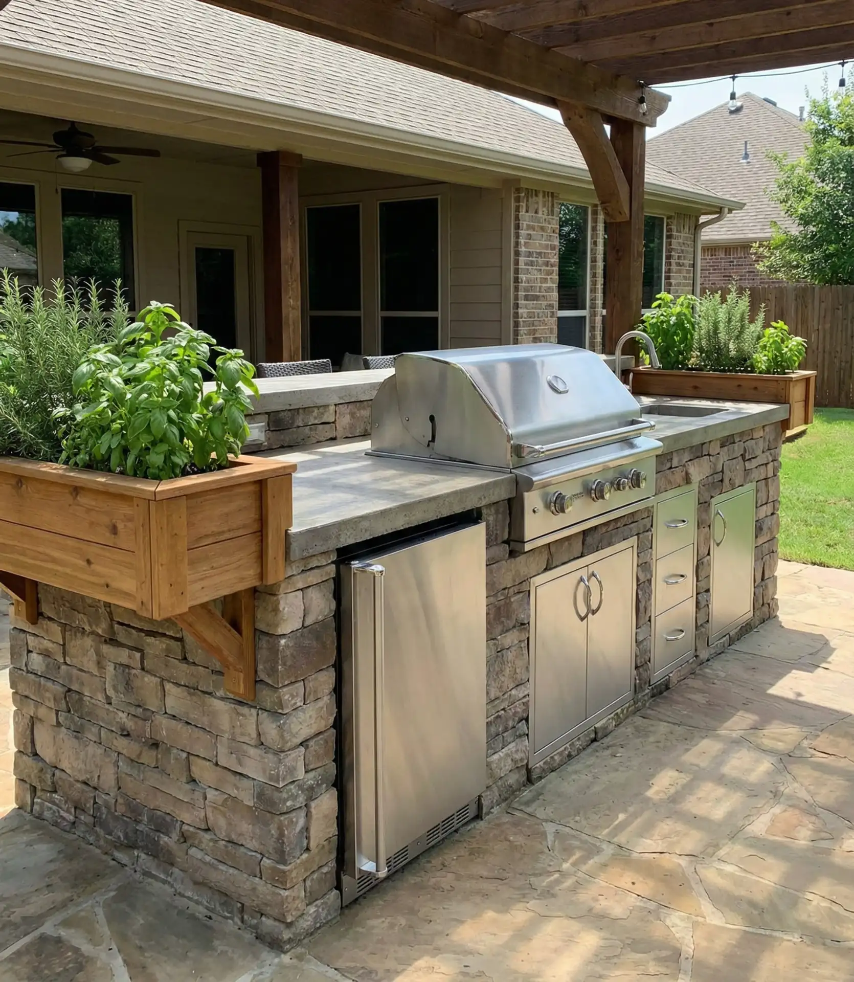 Outdoor Kitchen Island with Herb Garden Surround 2