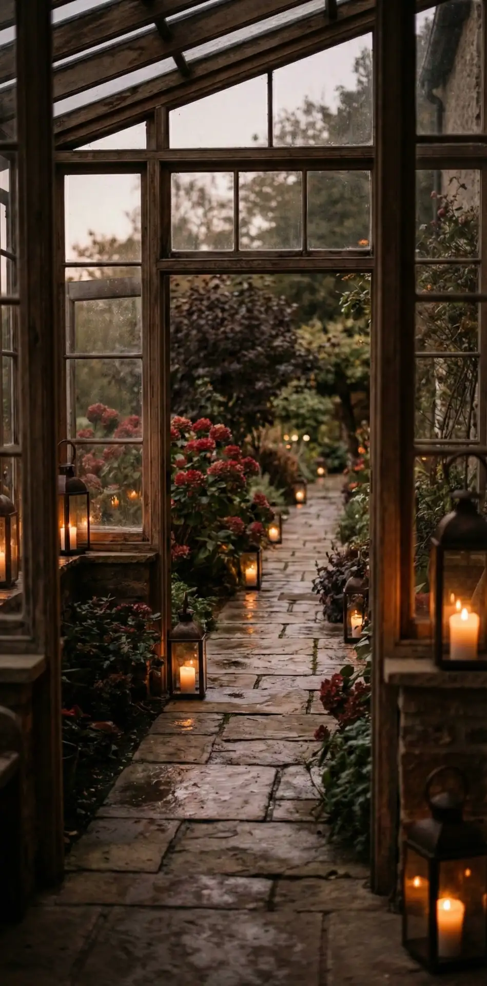Outdoor Lantern Path with Subtle Reds 1