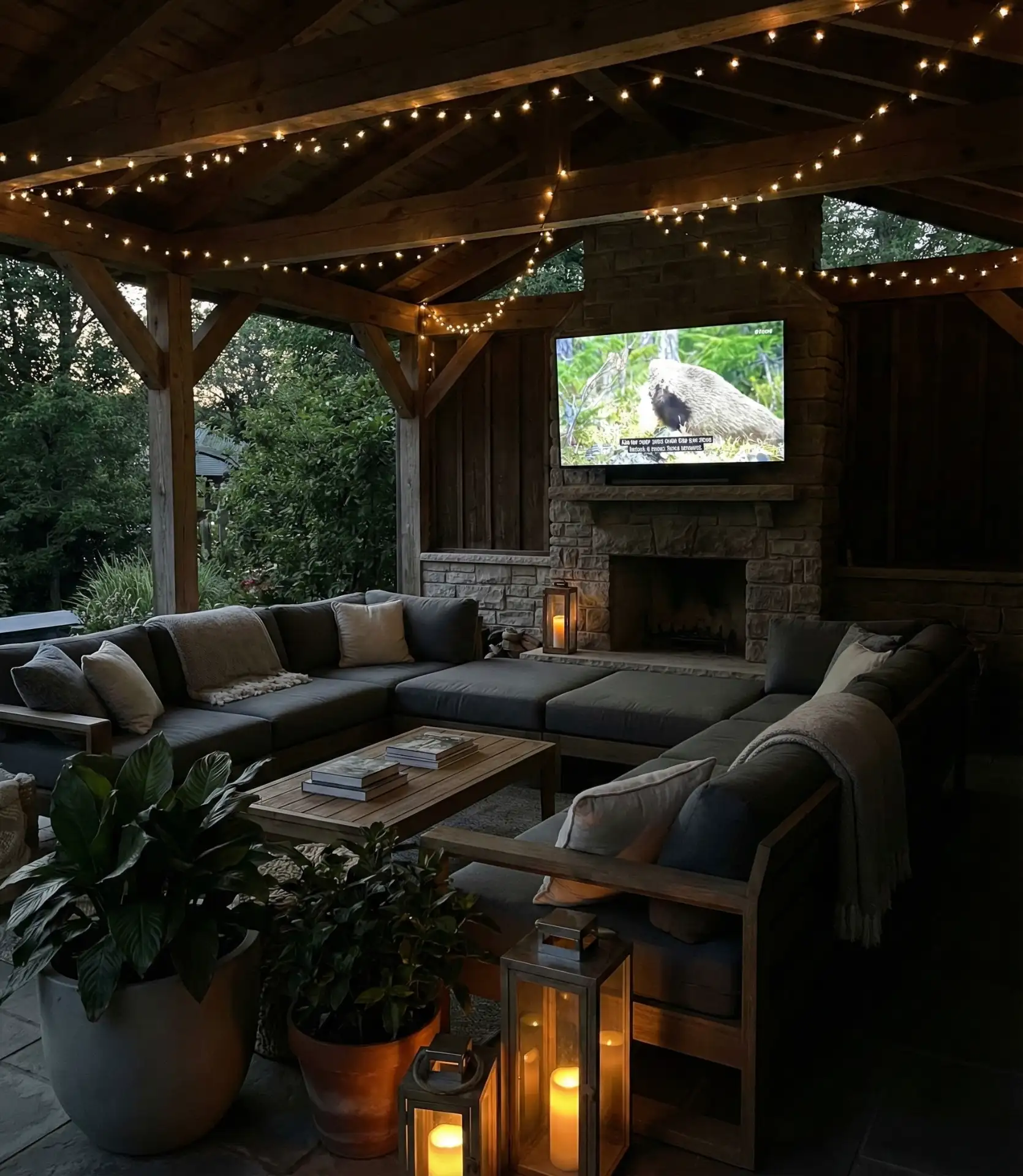 Outdoor Living Room with TV Entertainment Center 1