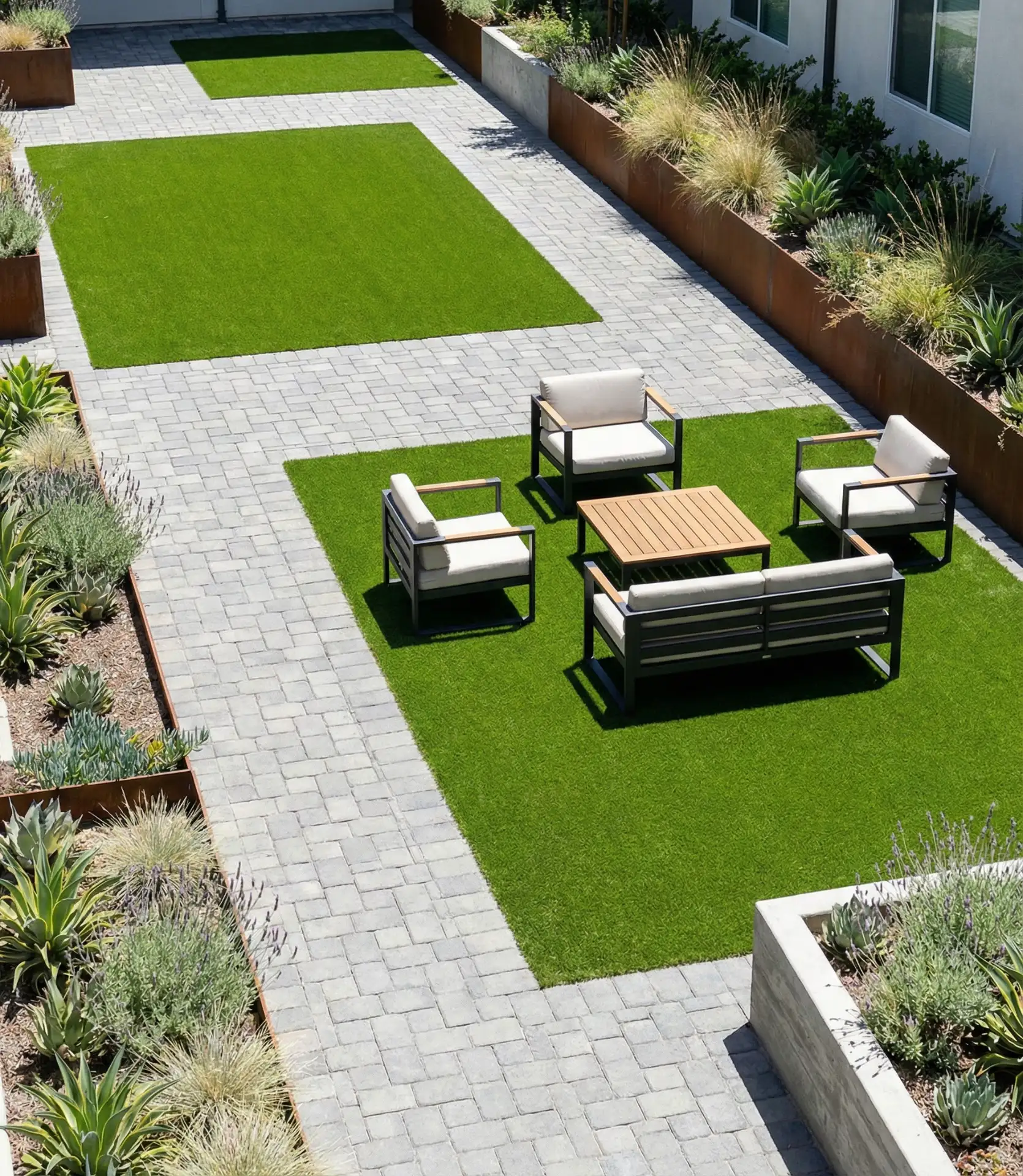 Paver Patio with Artificial Turf Integration 1