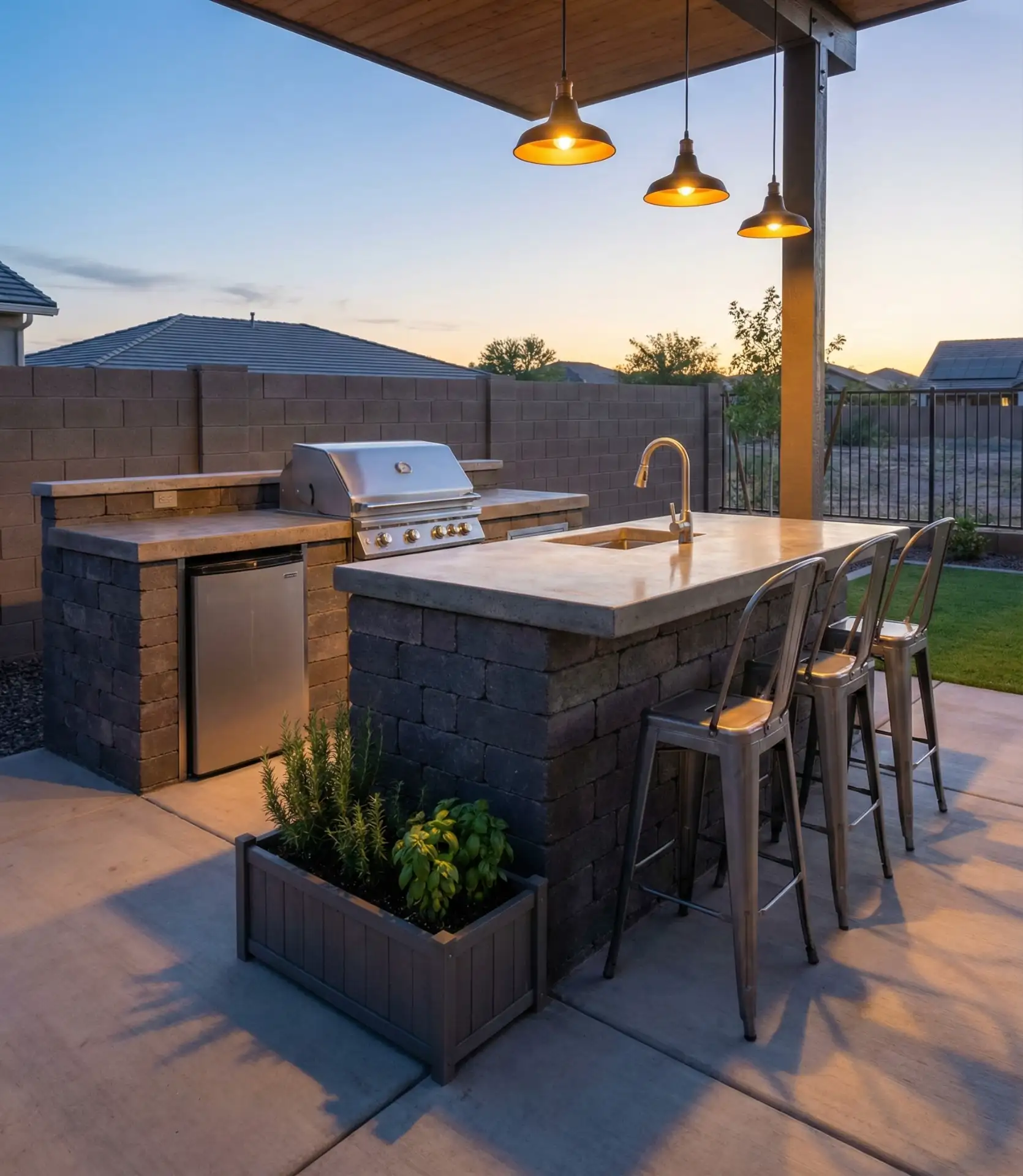 Paver Patio with Outdoor Kitchen and Cement Countertops 2
