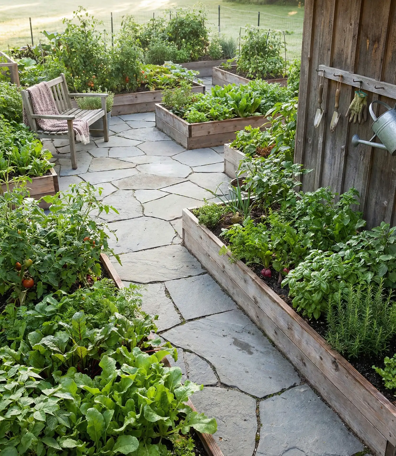 Paver Patio with Raised Beds for Edible Landscaping 1