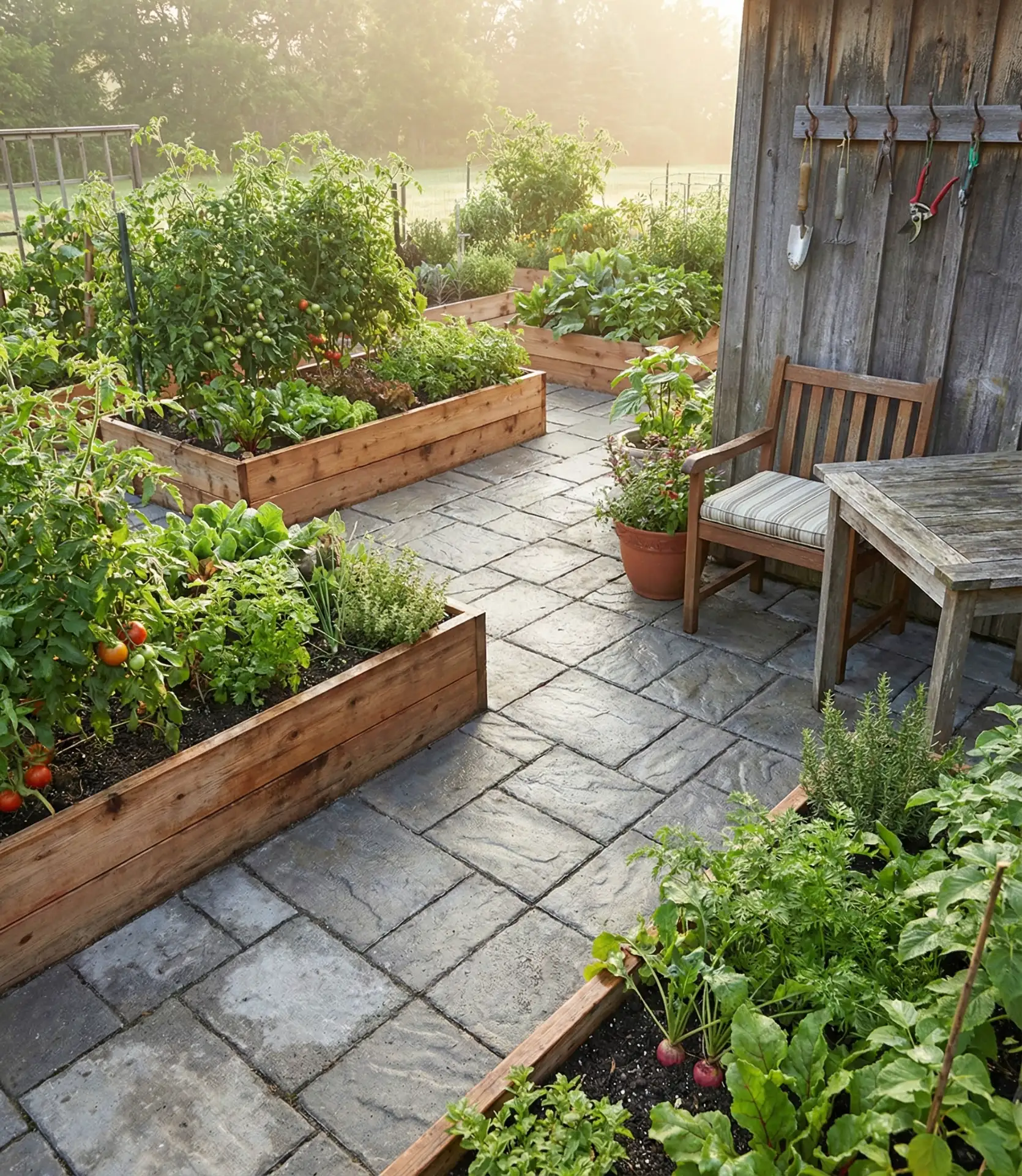 Paver Patio with Raised Beds for Edible Landscaping 2