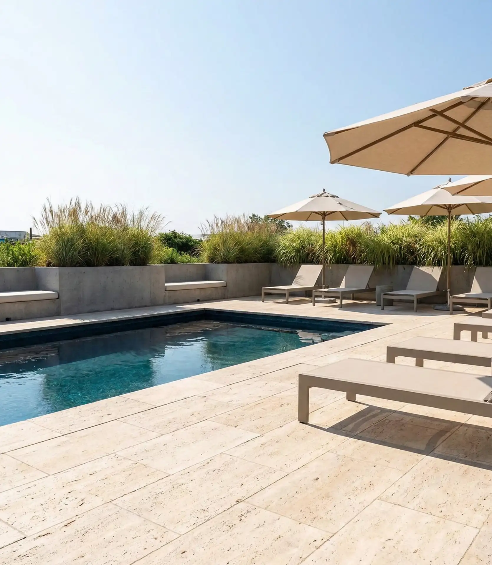 Pool Deck with Integrated Planters and Lounge Zone 1