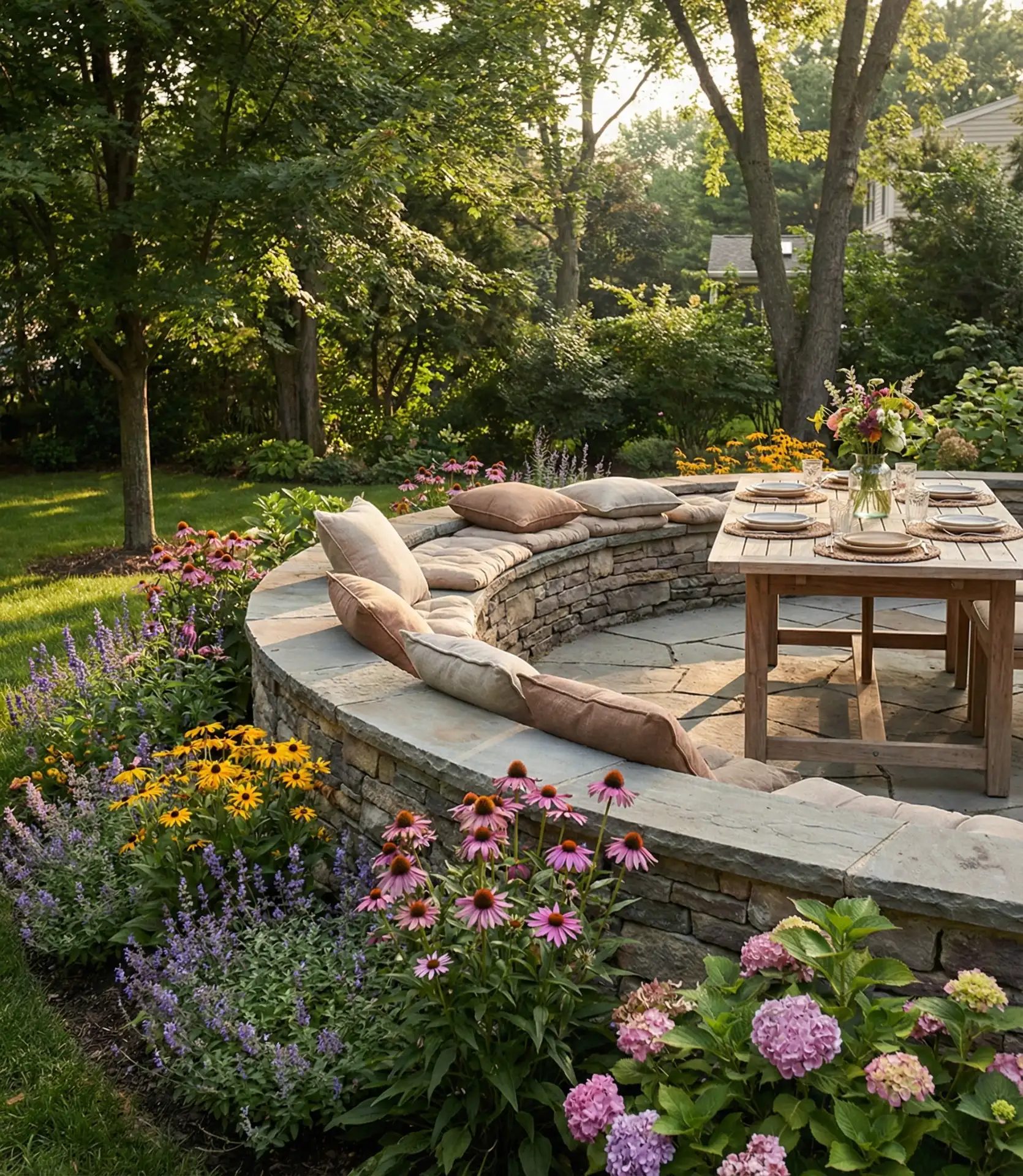 Raised Stone Patio with Perennial Border 1