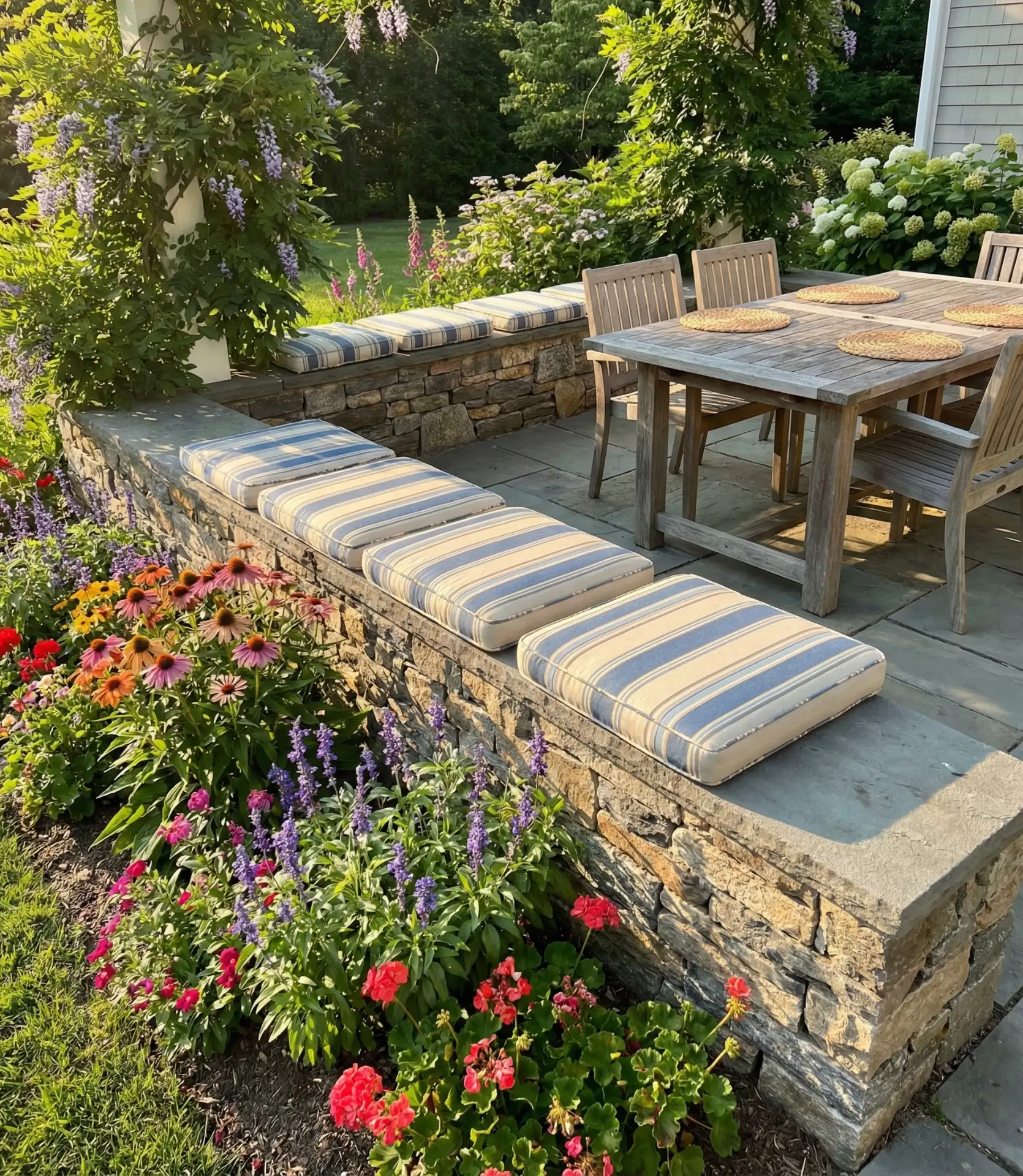Raised Stone Patio with Perennial Border 2